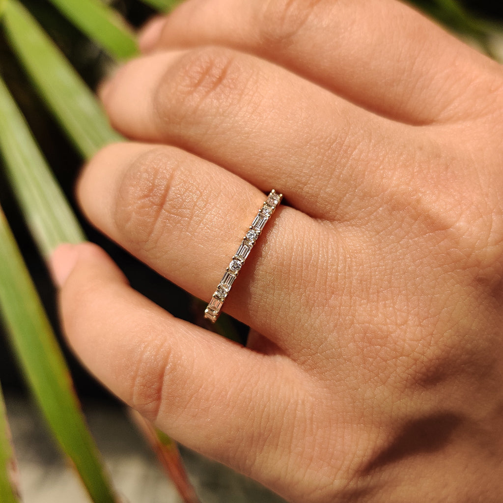 Secure With Shared Prong Baguette And Round Diamond Band