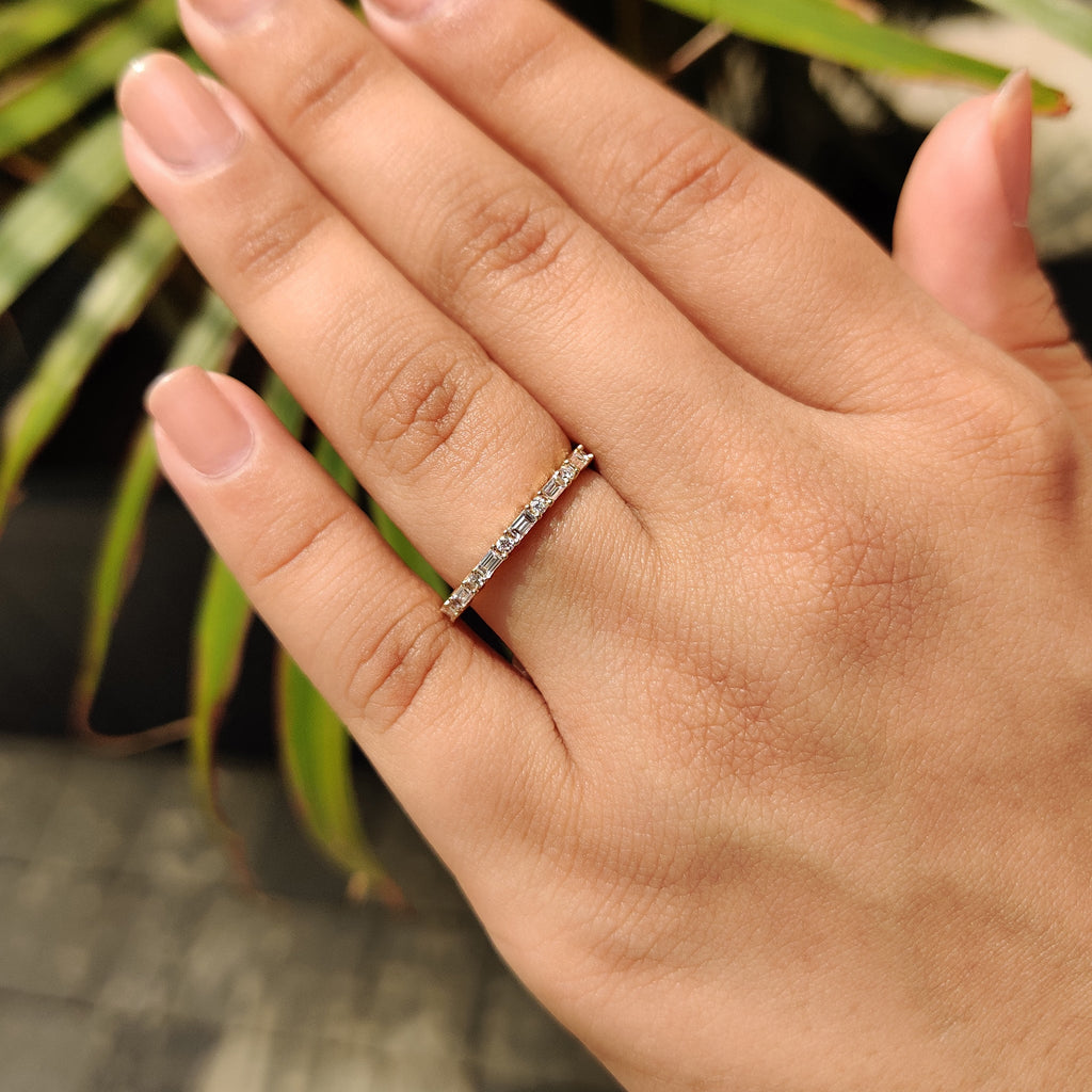 Secure With Shared Prong Baguette And Round Diamond Band