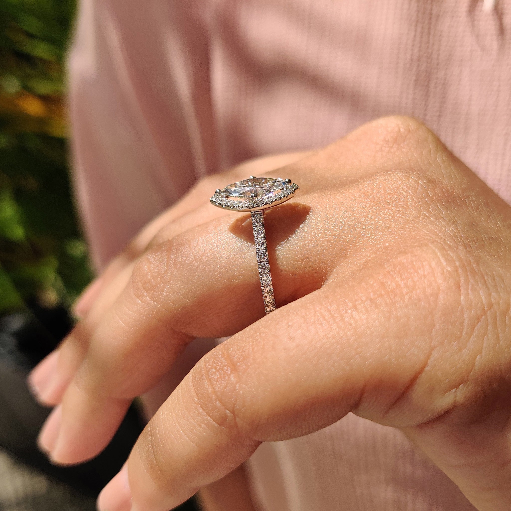 Marquise Diamond Ring With Round Cut Halo Pave Setting Secondary image