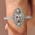 Marquise Diamond Ring With Round Cut Halo Pave Setting