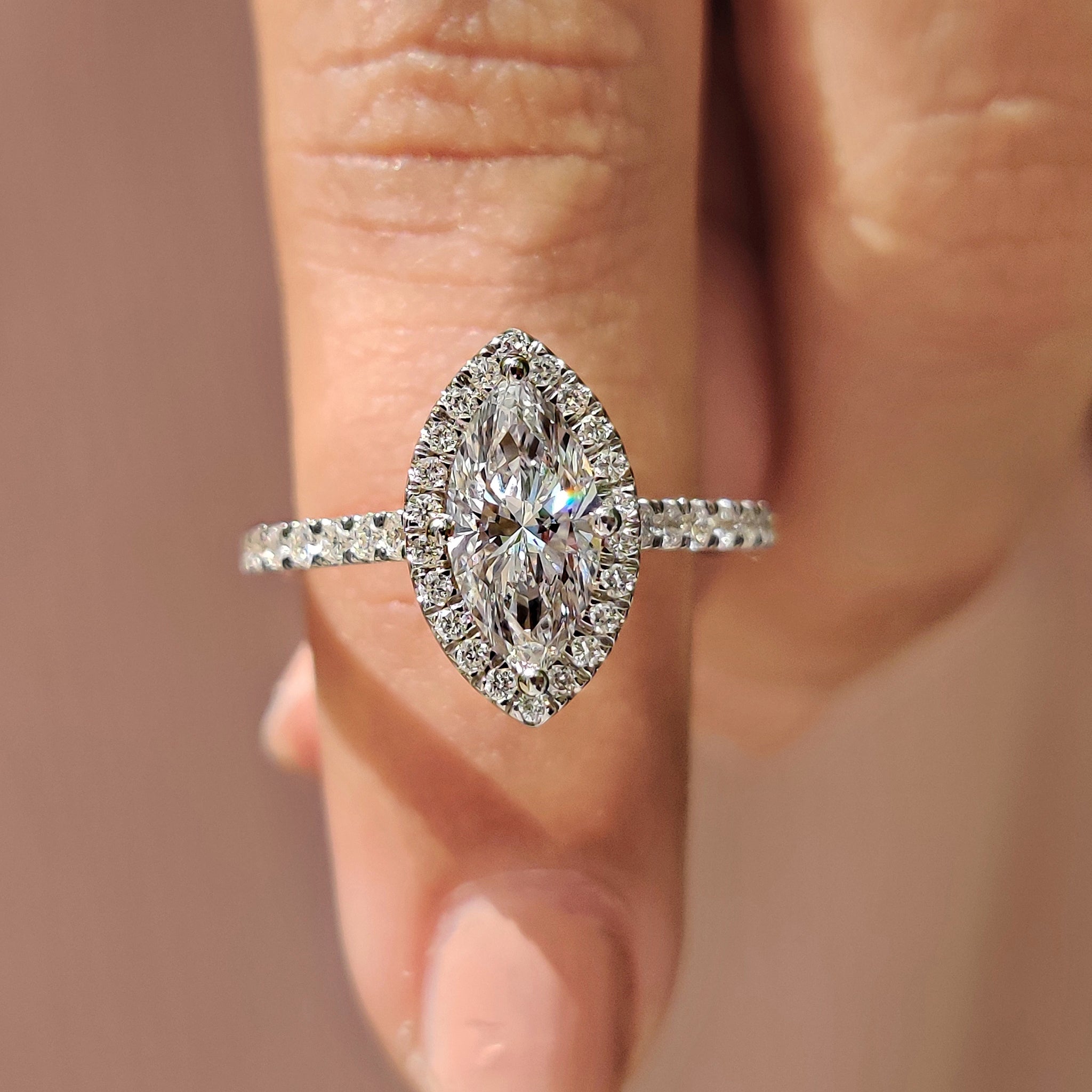 Diamond Marquise Engagement Ring in Cathedral Setting