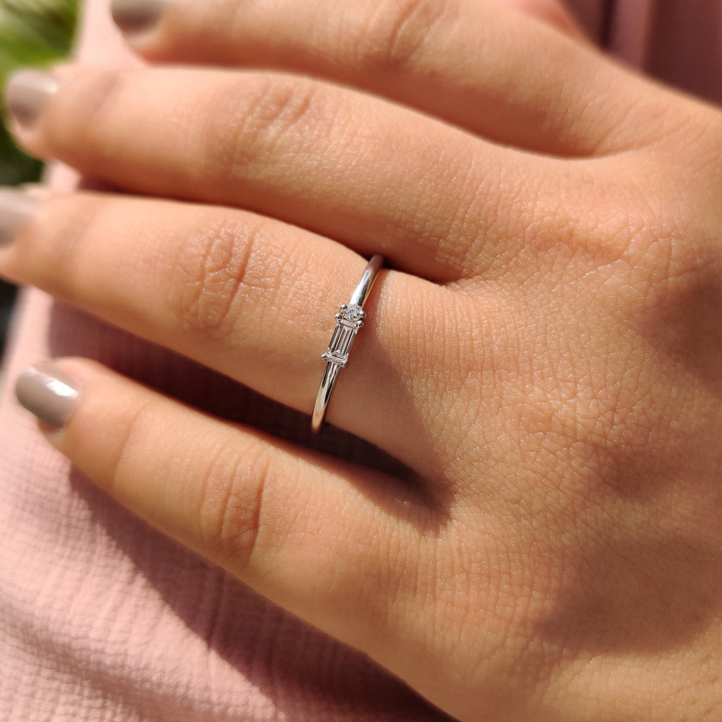 Morse Code Style Baguette And Round Diamond Band