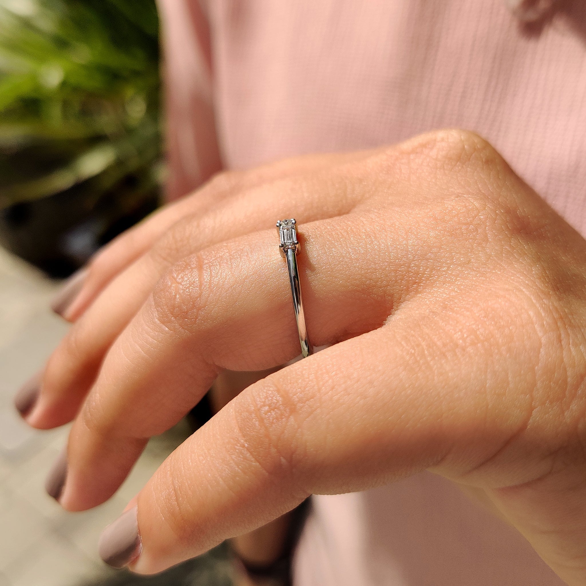 Morse Code Style Baguette And Round Diamond Band