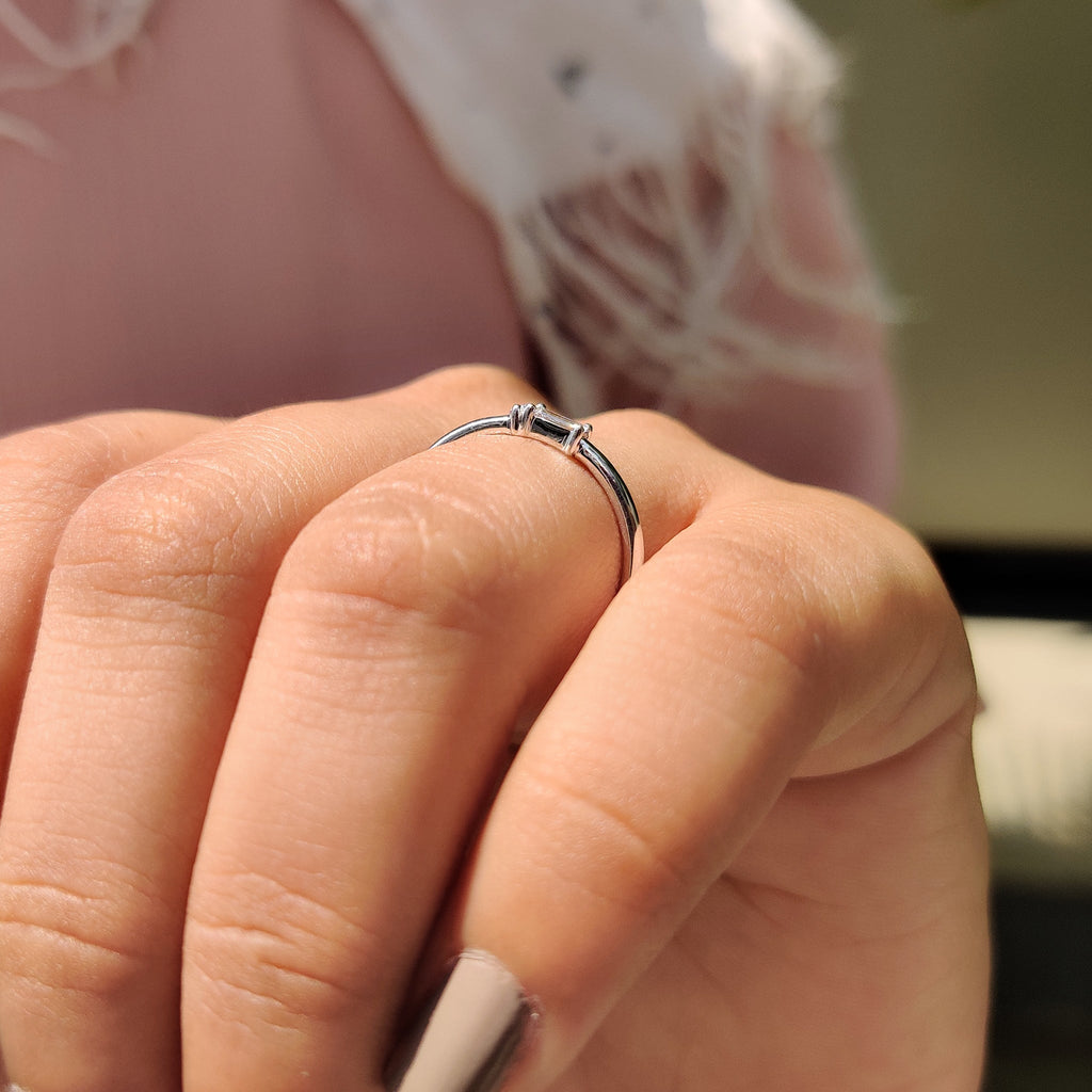 Morse Code Style Baguette And Round Diamond Band