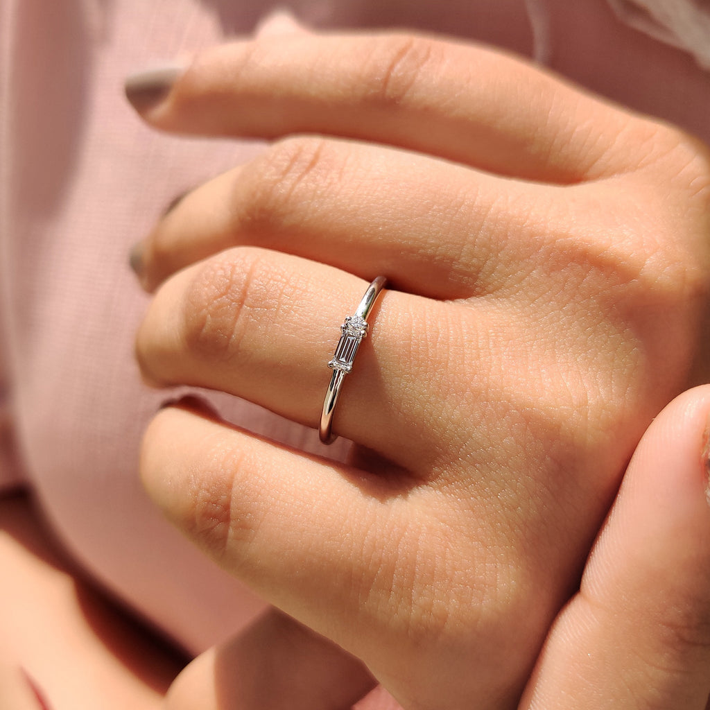 Morse Code Style Baguette And Round Diamond Band
