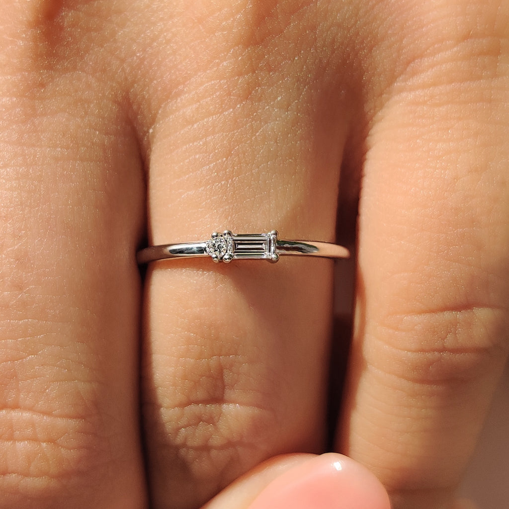 Morse Code Style Baguette And Round Diamond Band