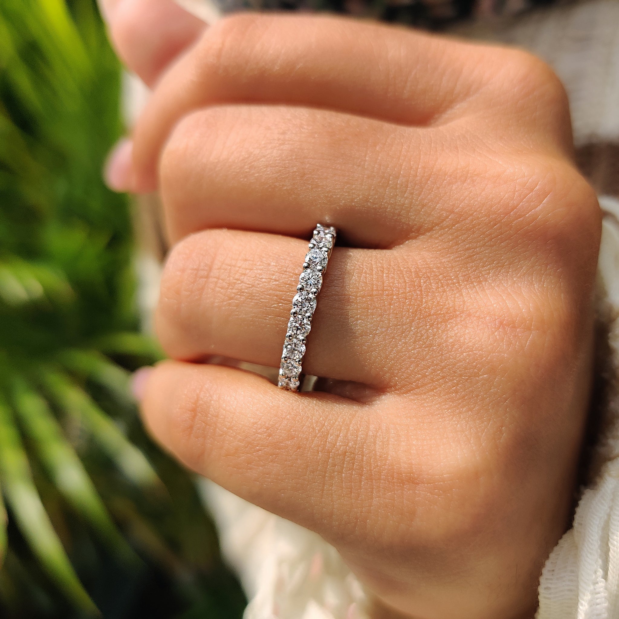 Round Cut Full Eternity Band With Trellis Setting