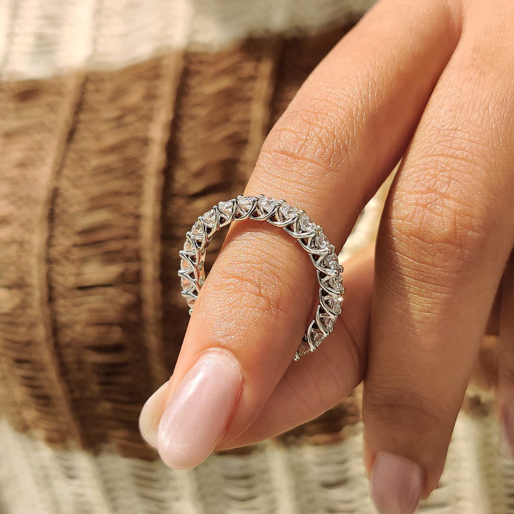 Round Cut Full Eternity Band With Trellis Setting