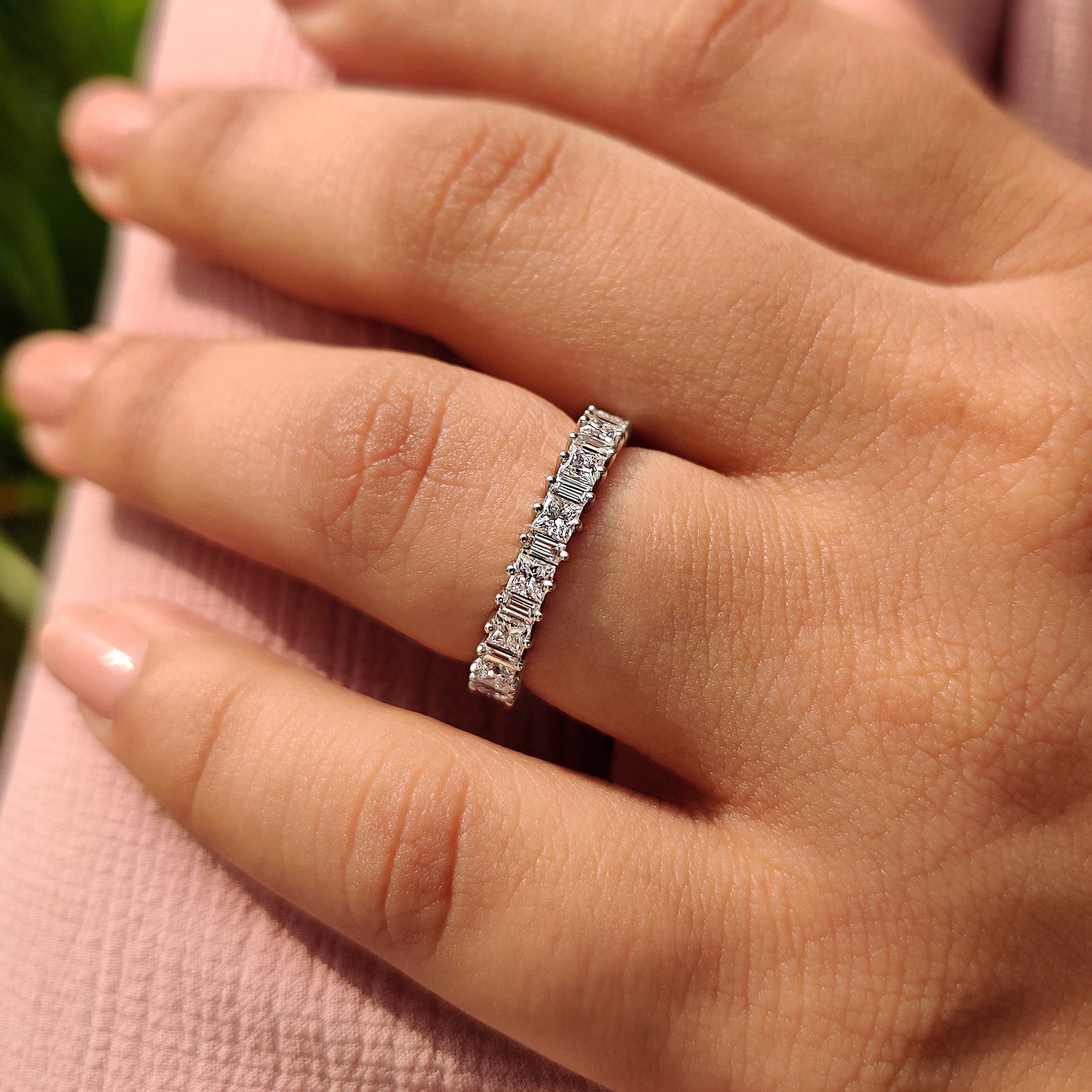 Baguette And Princess White Gold Wedding Band Secondary image