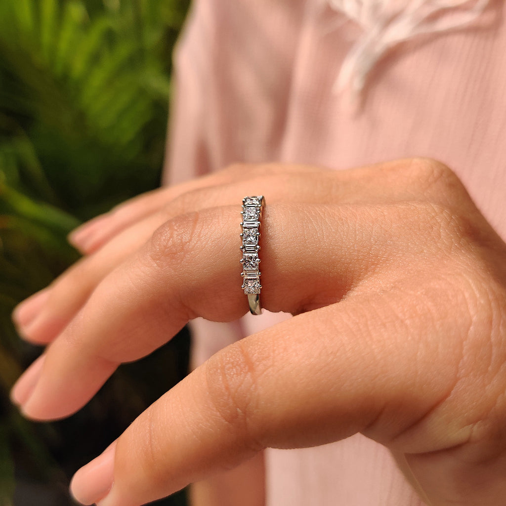 Baguette And Princess White Gold Wedding Band