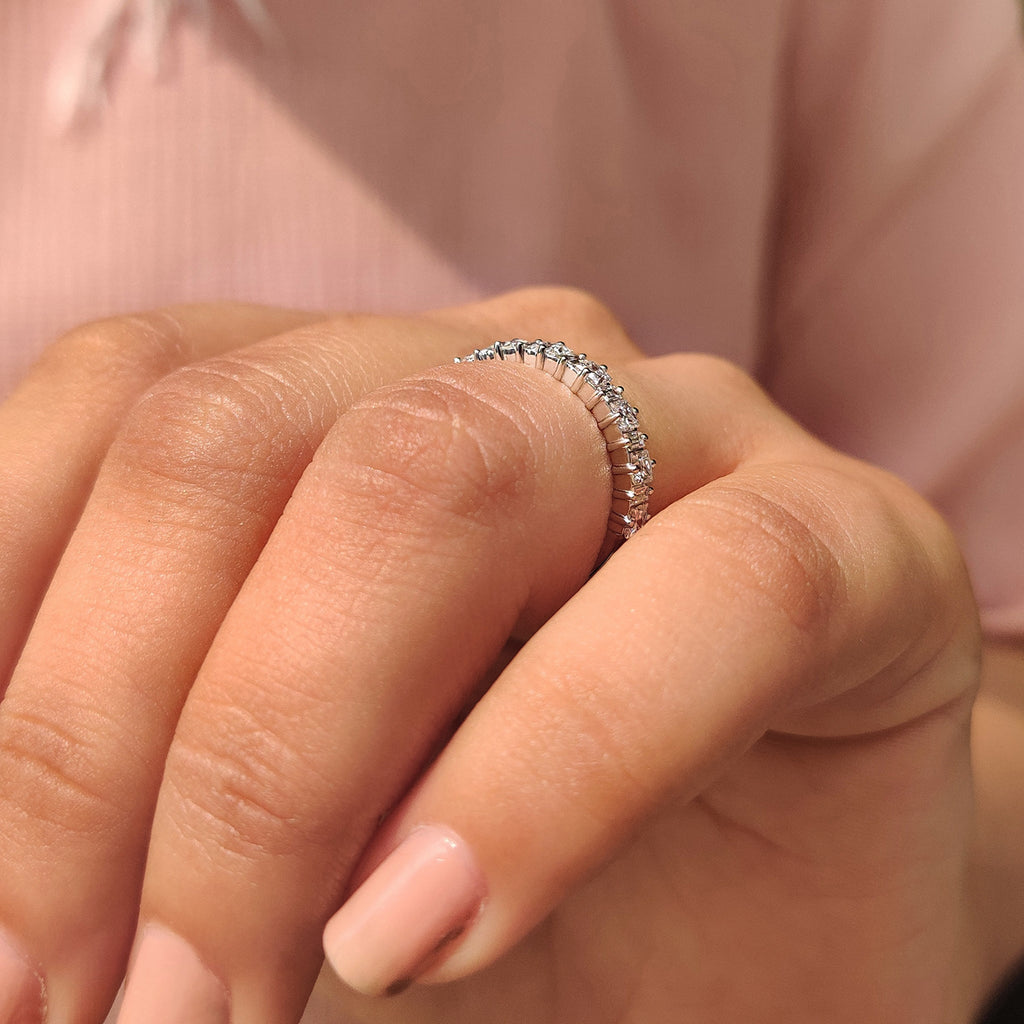 Baguette And Princess White Gold Wedding Band