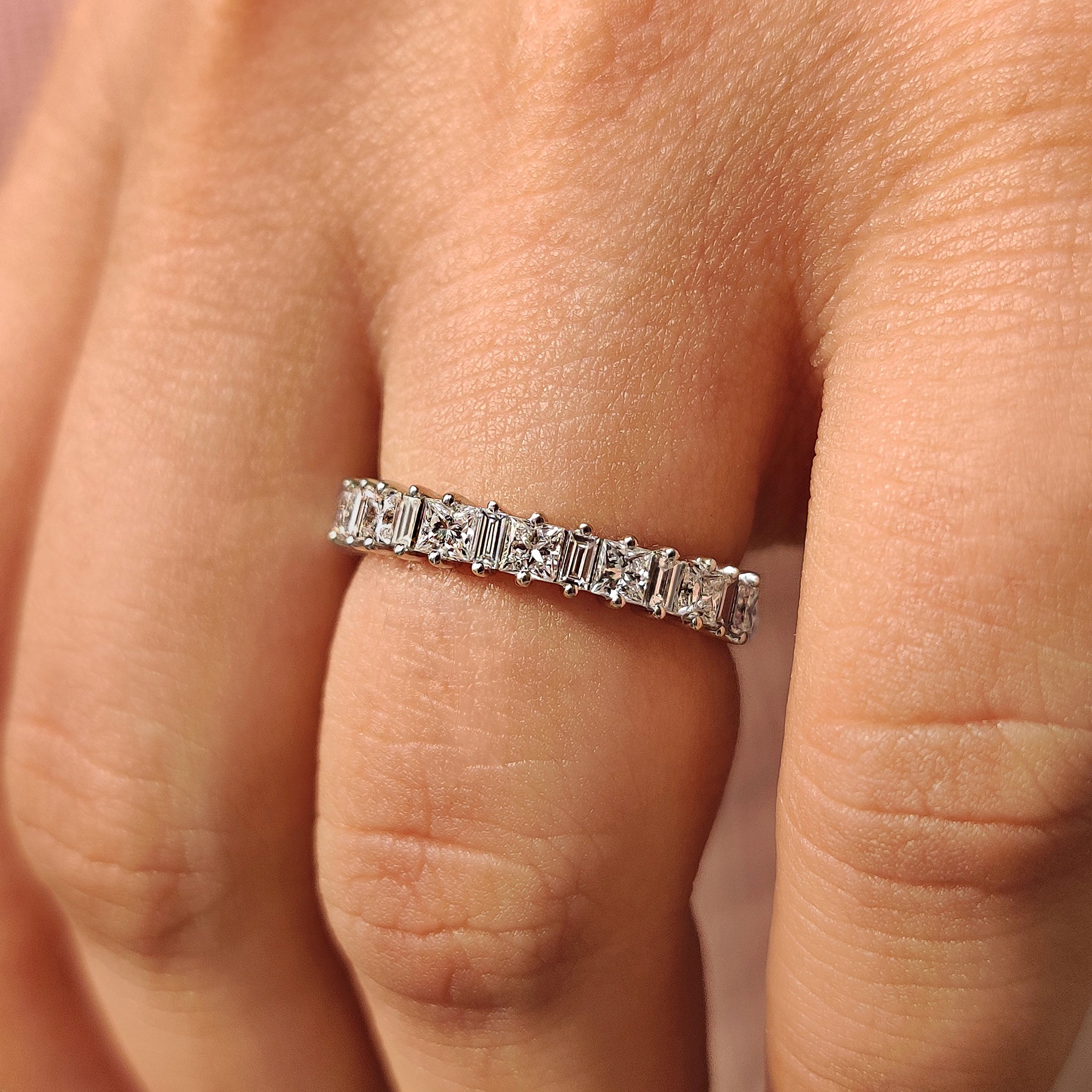 Baguette And Princess White Gold Wedding Band