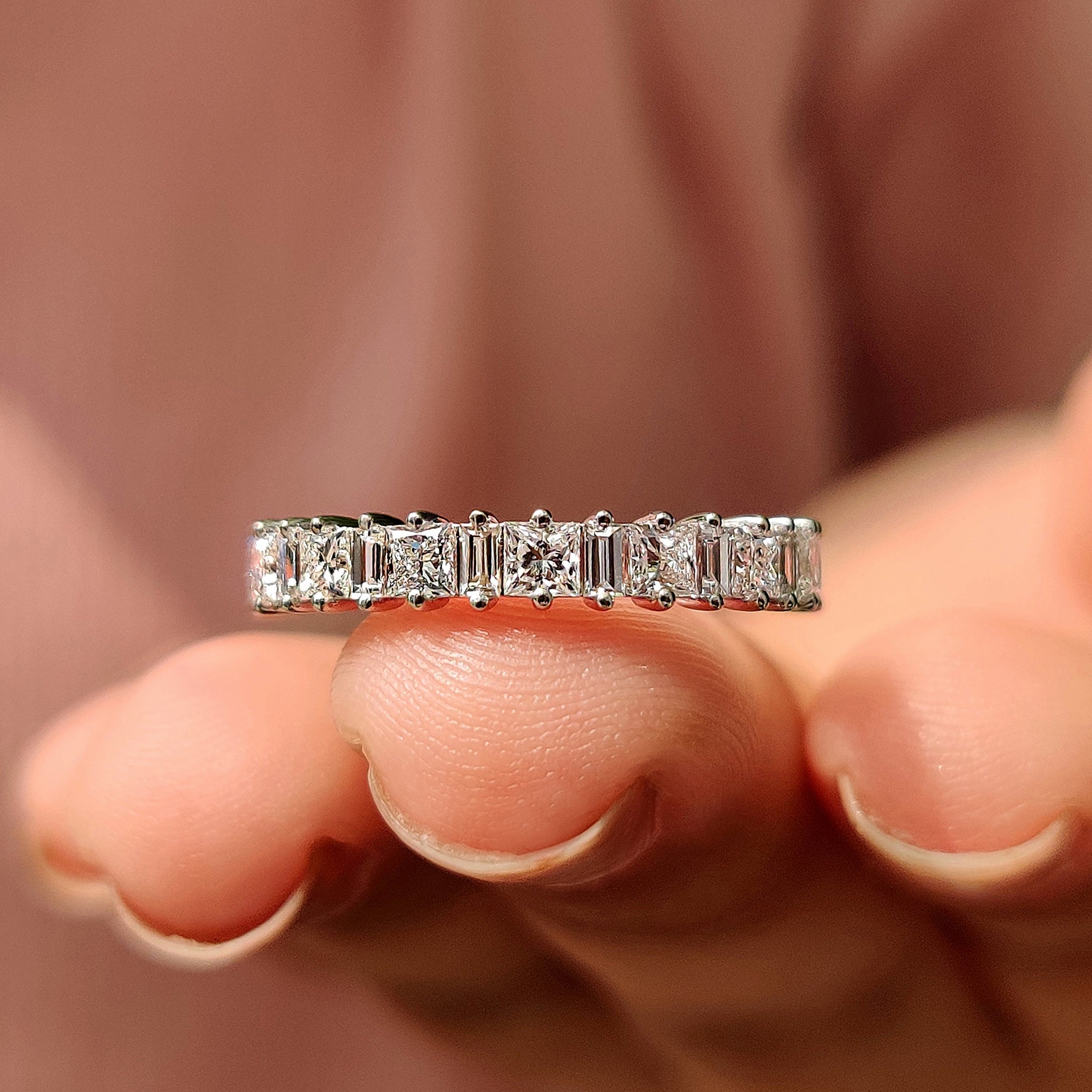 Baguette And Princess White Gold Wedding Band Main image