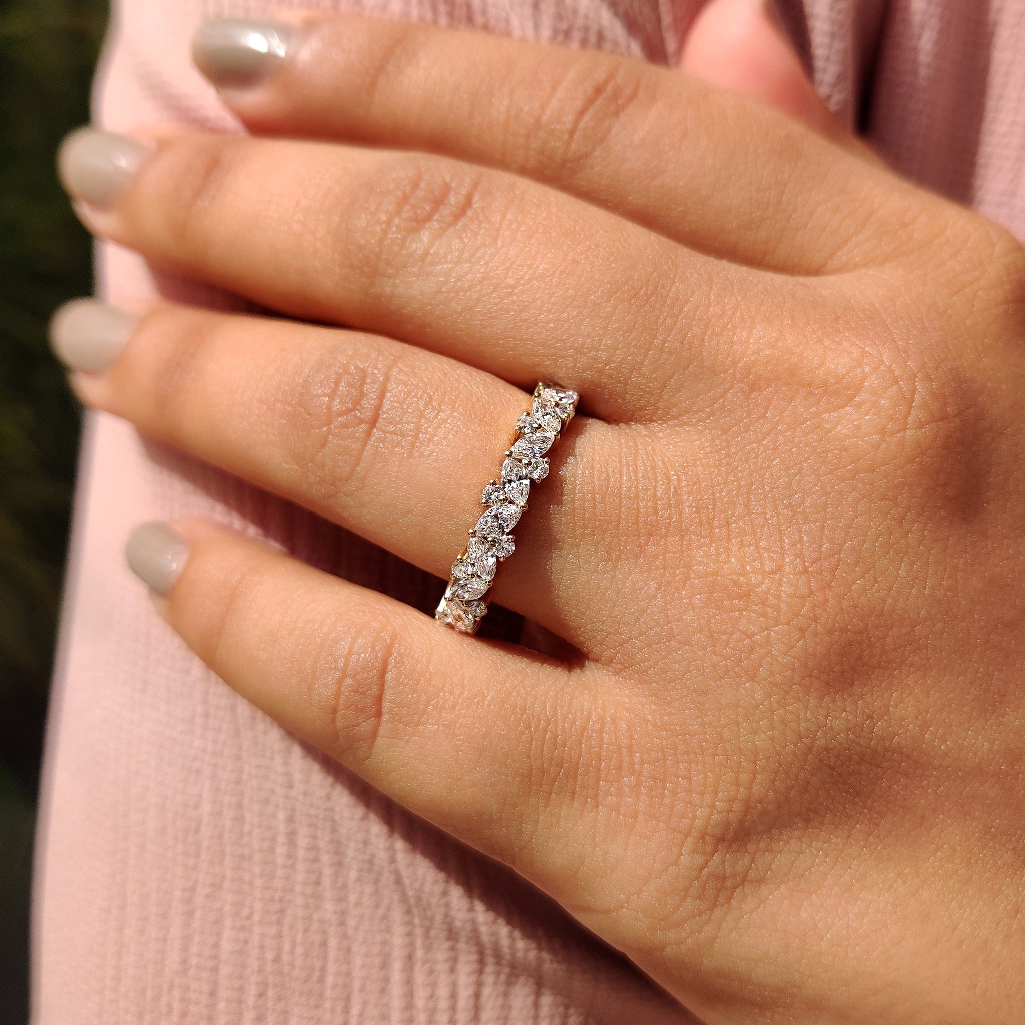 Marquise And Round Wedding Band In Half Eternity Design
