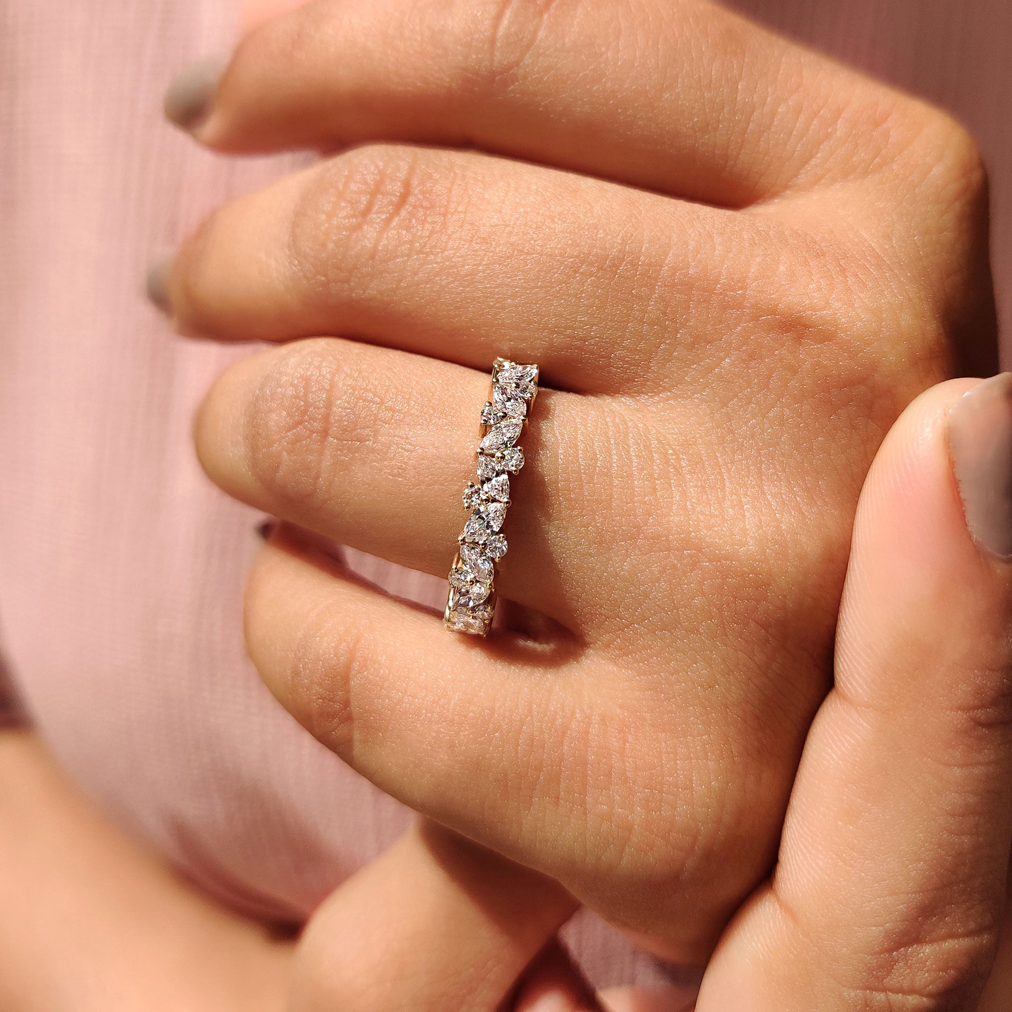Marquise And Round Wedding Band In Half Eternity Design