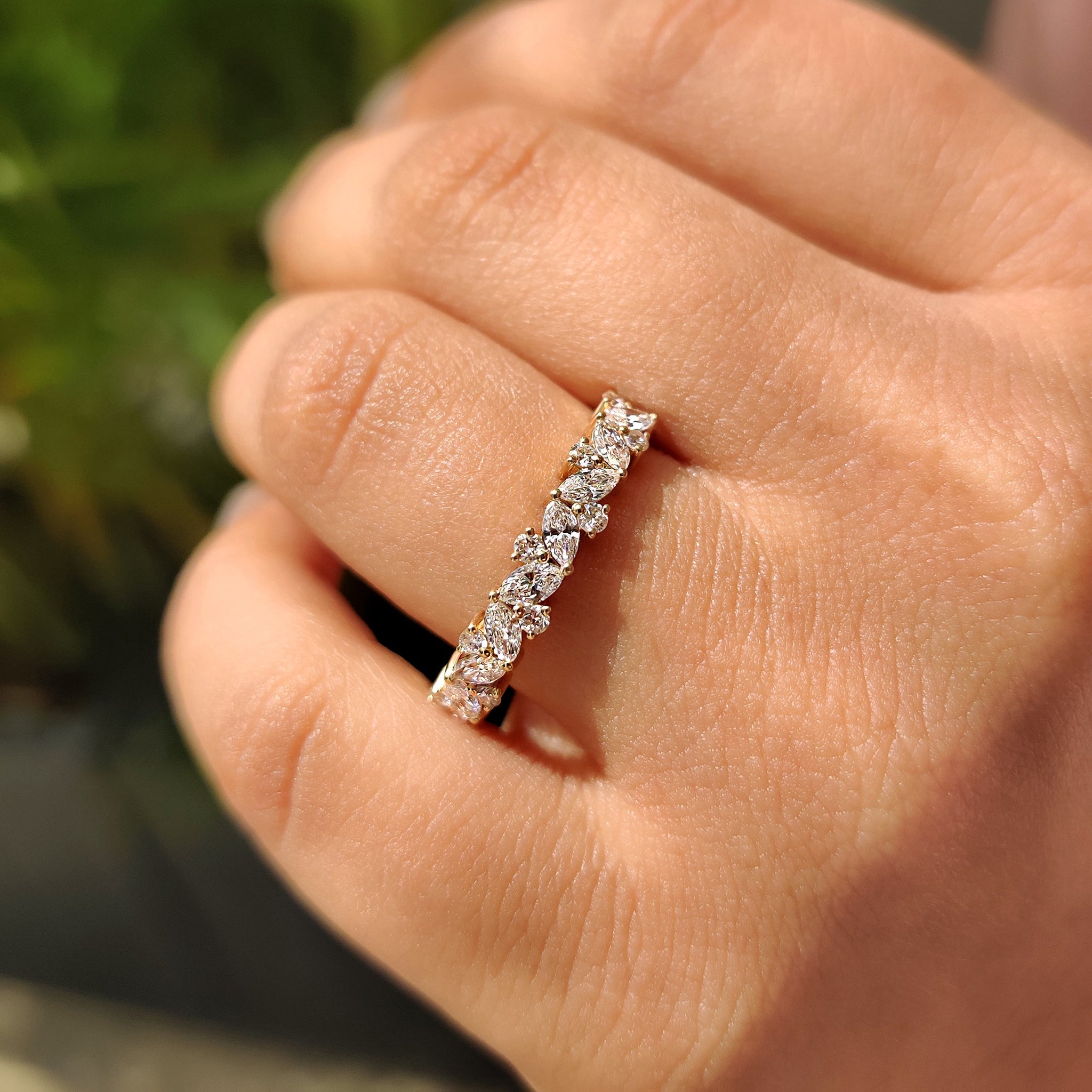 Marquise And Round Wedding Band In Half Eternity Design