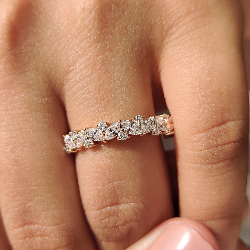 Marquise And Round Wedding Band In Half Eternity Design