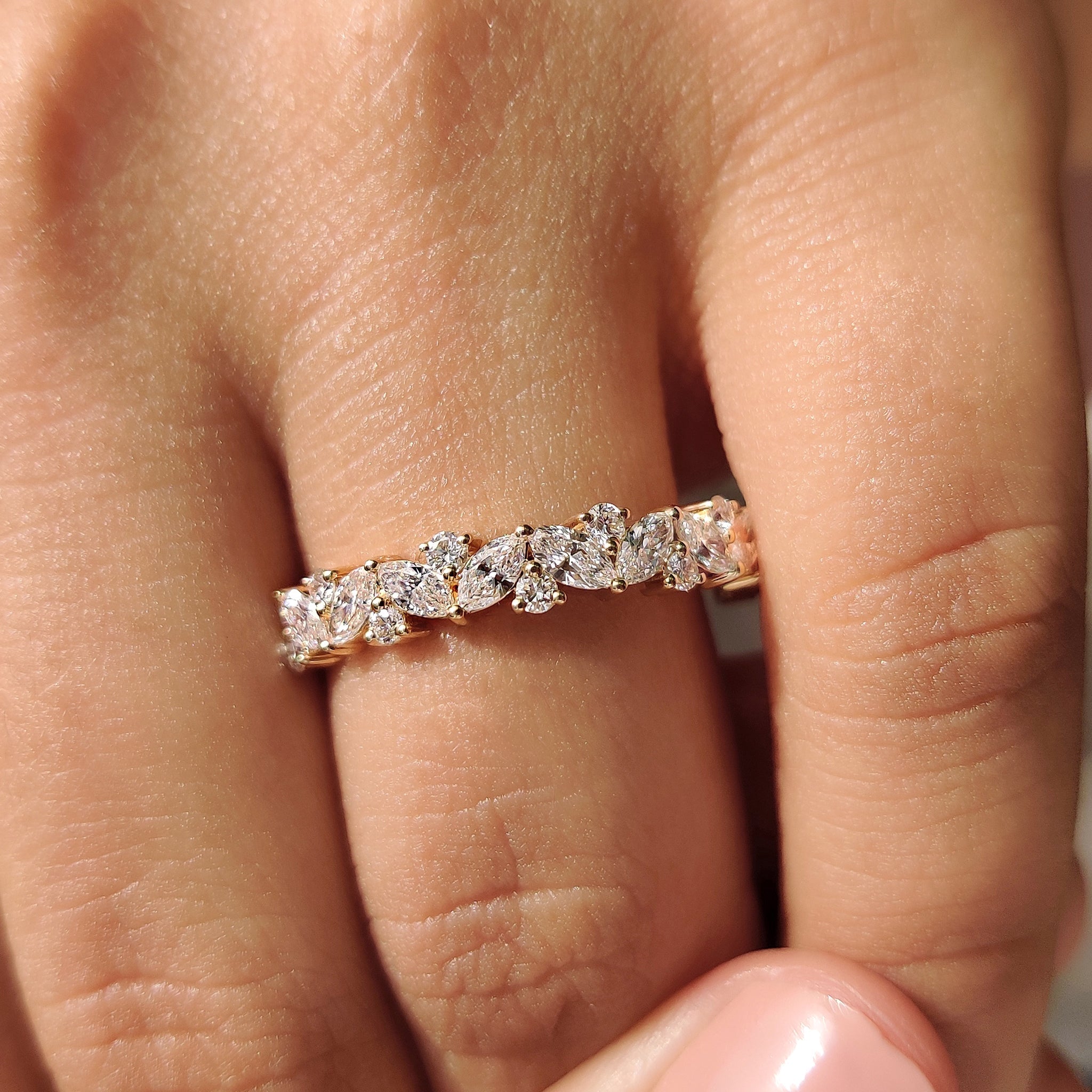 Marquise And Round Wedding Band In Half Eternity Design