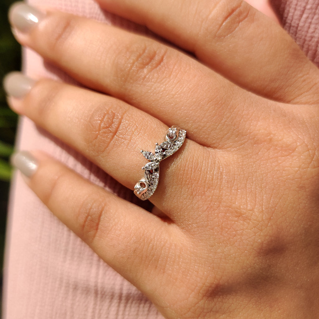 Art Deco Marquise Wedding Ring In Chevron Style