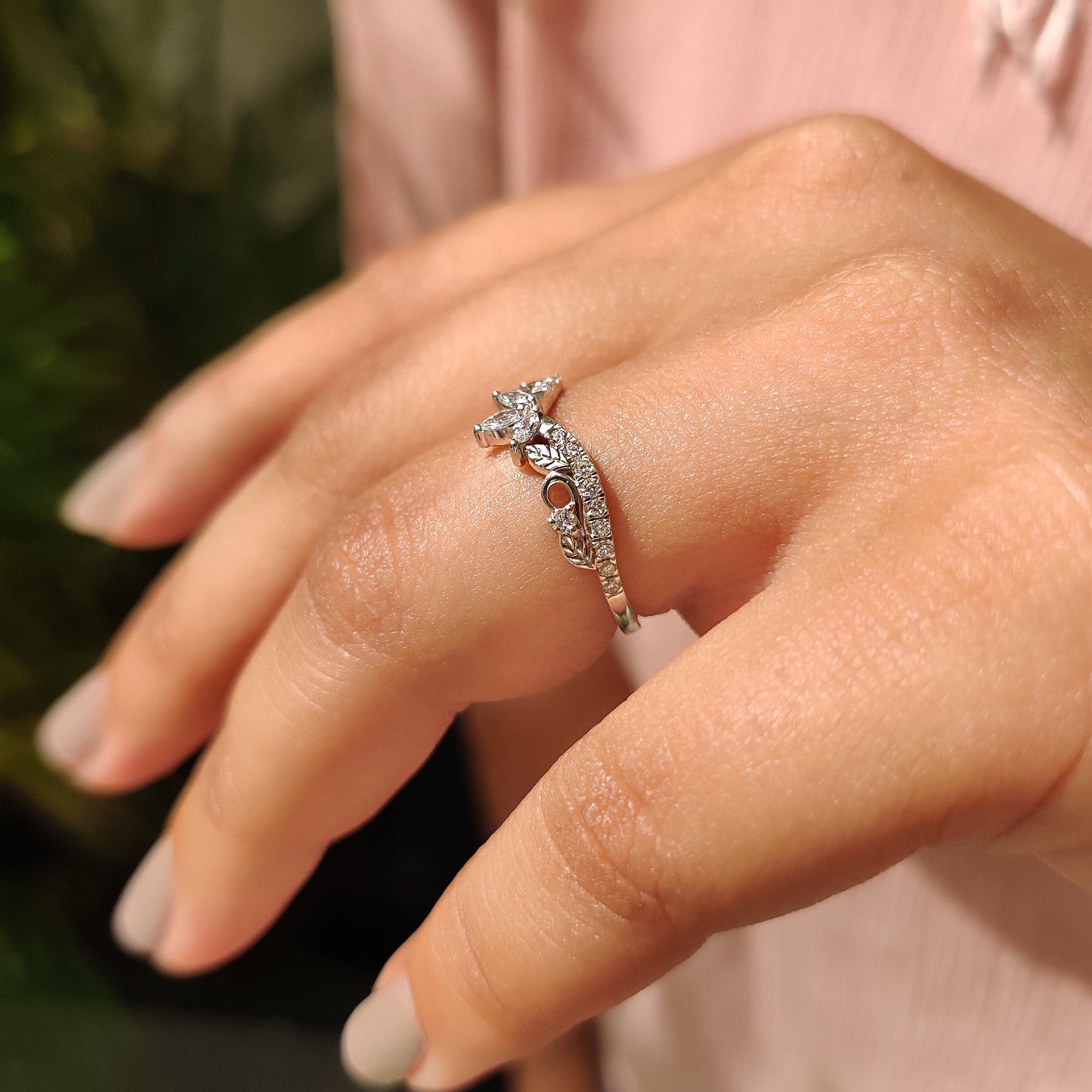 Art Deco Marquise Wedding Ring In Chevron Style