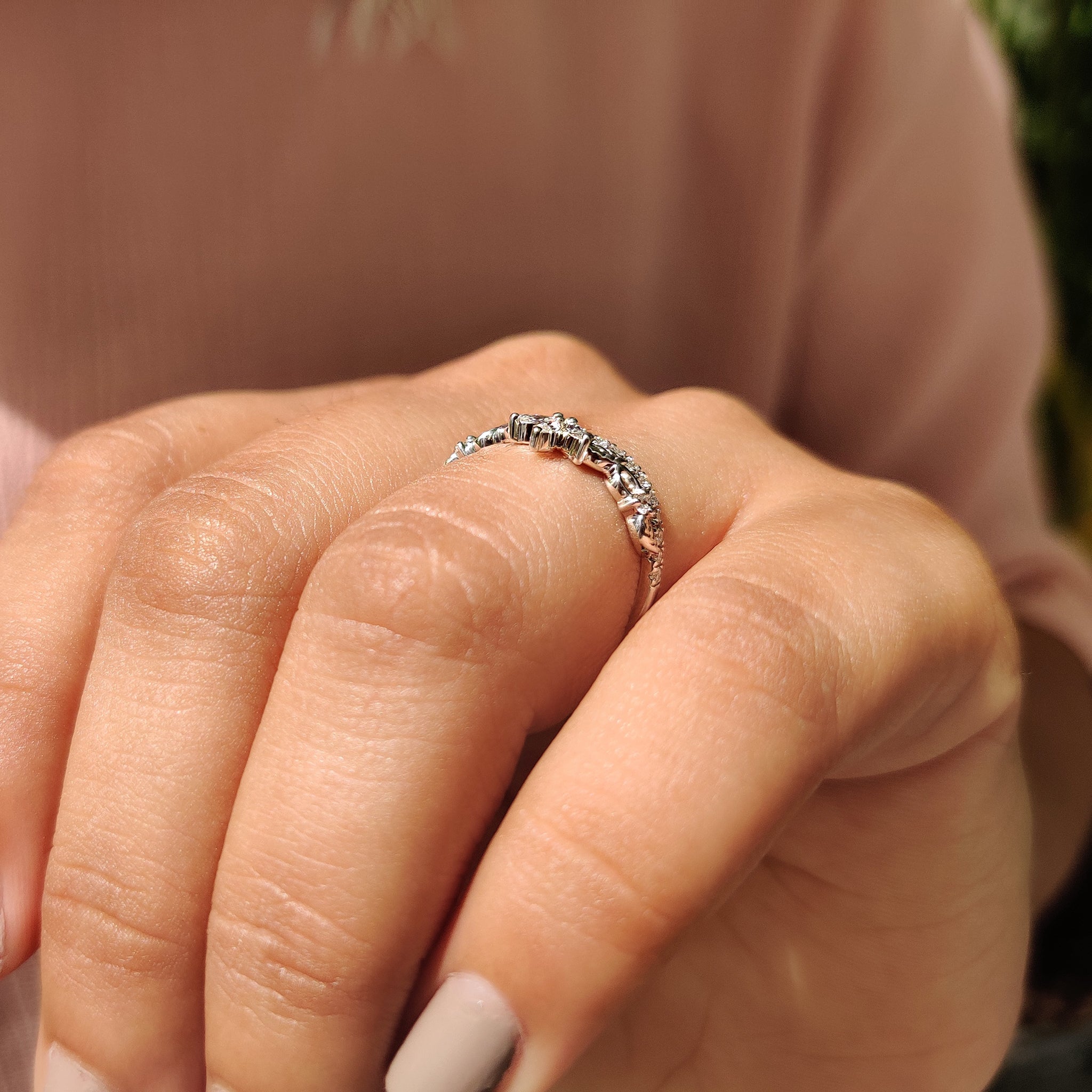 Art Deco Marquise Wedding Ring In Chevron Style