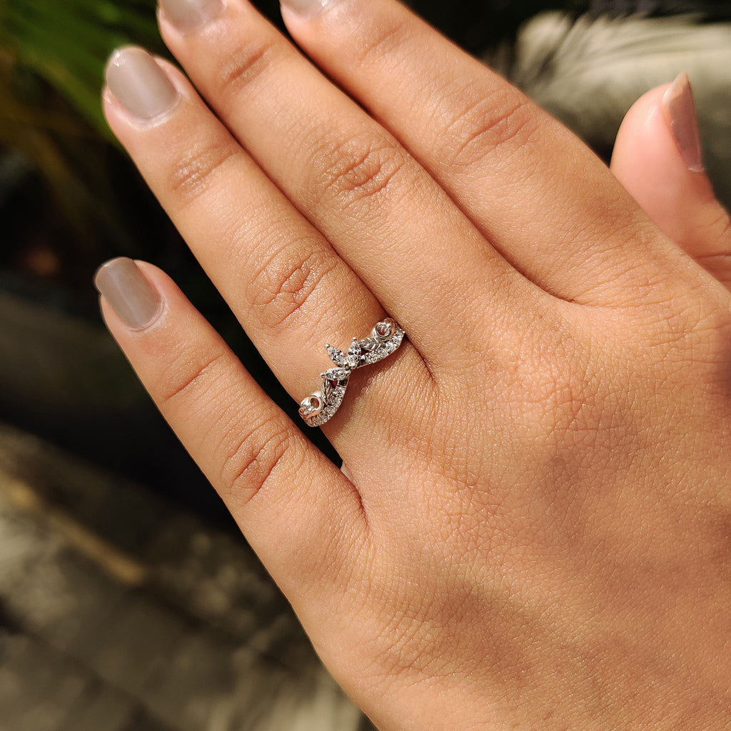Art Deco Marquise Wedding Ring In Chevron Style