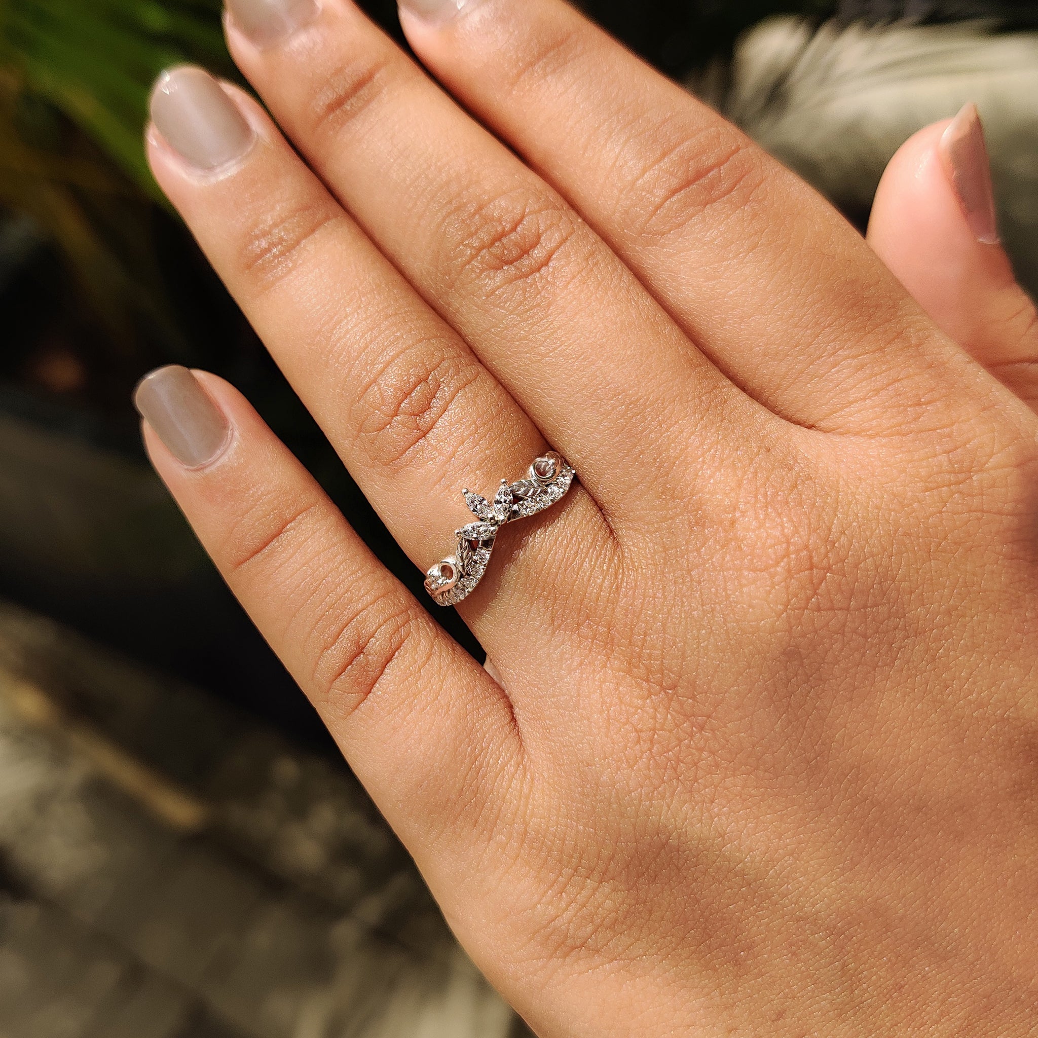 Art Deco Marquise Wedding Ring In Chevron Style