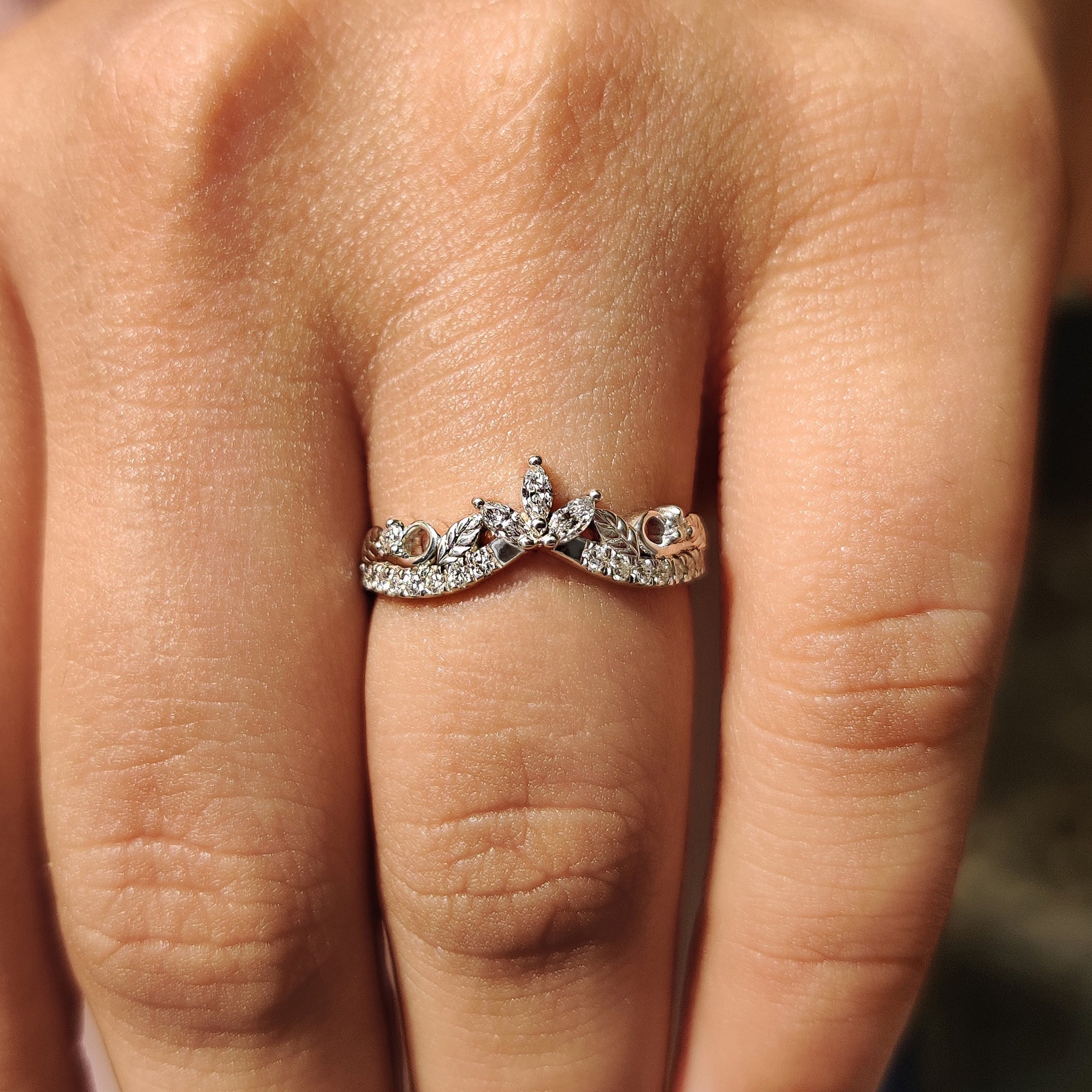 Art Deco Marquise Wedding Ring In Chevron Style