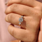 Three Stone Hidden Halo Round Engagement Ring