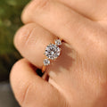 Three Stone Hidden Halo Round Engagement Ring