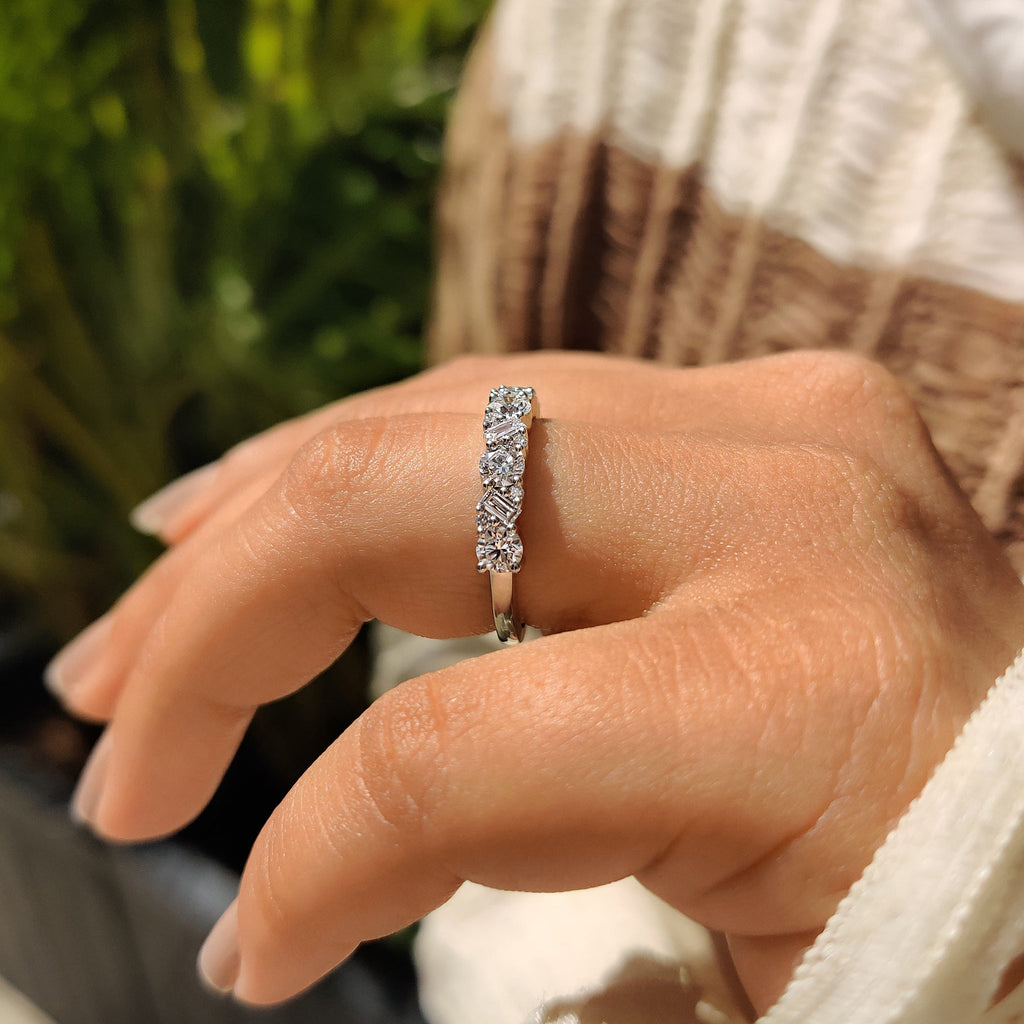 Baguette And Round Diamond Wedding Band