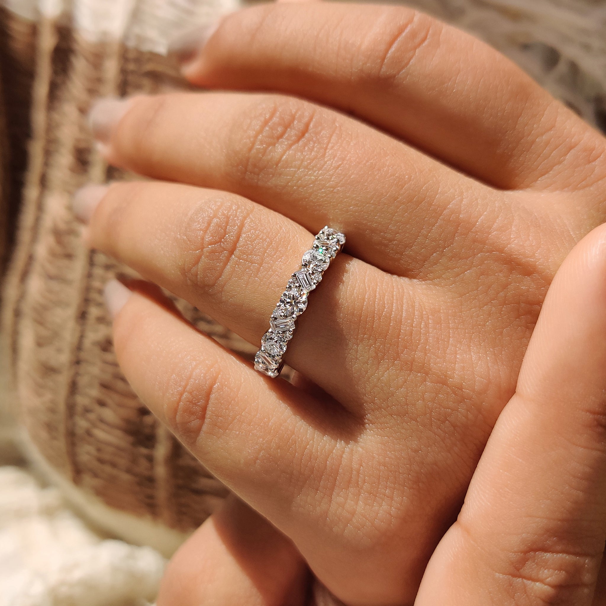 Baguette And Round Diamond Wedding Band