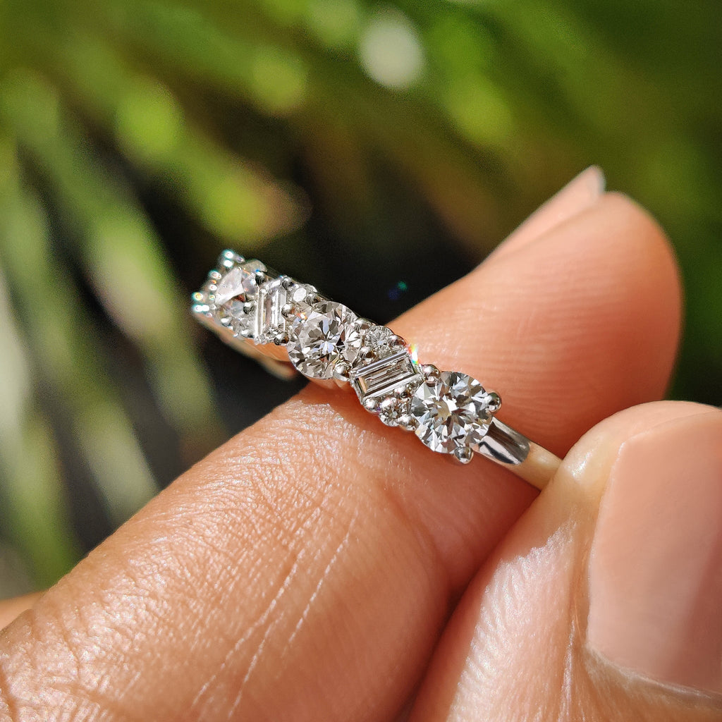 Baguette And Round Diamond Wedding Band