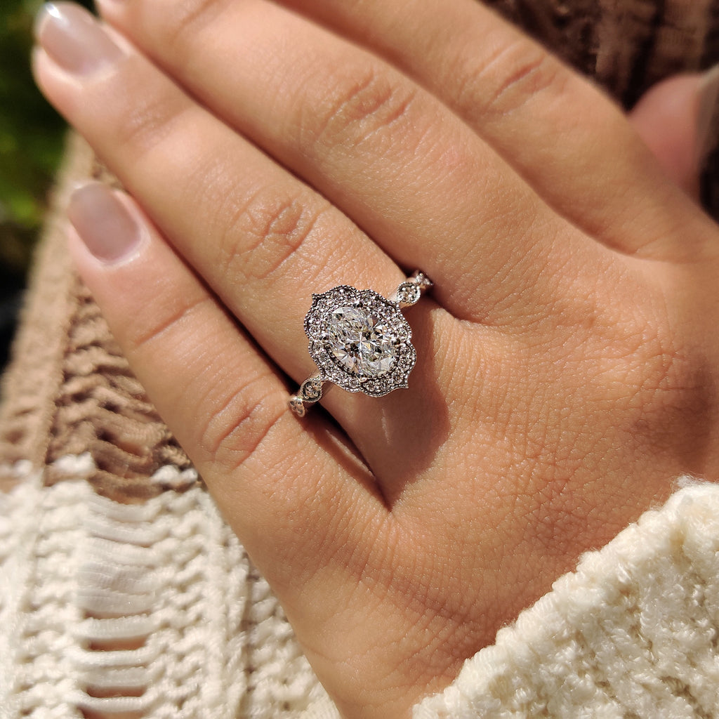Oval Vintage Diamond Ring With Milgrain Style