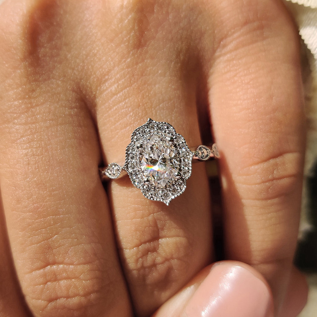 Oval Vintage Diamond Ring With Milgrain Style