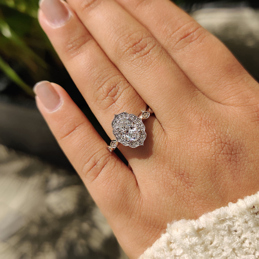 Oval Vintage Diamond Ring With Milgrain Style