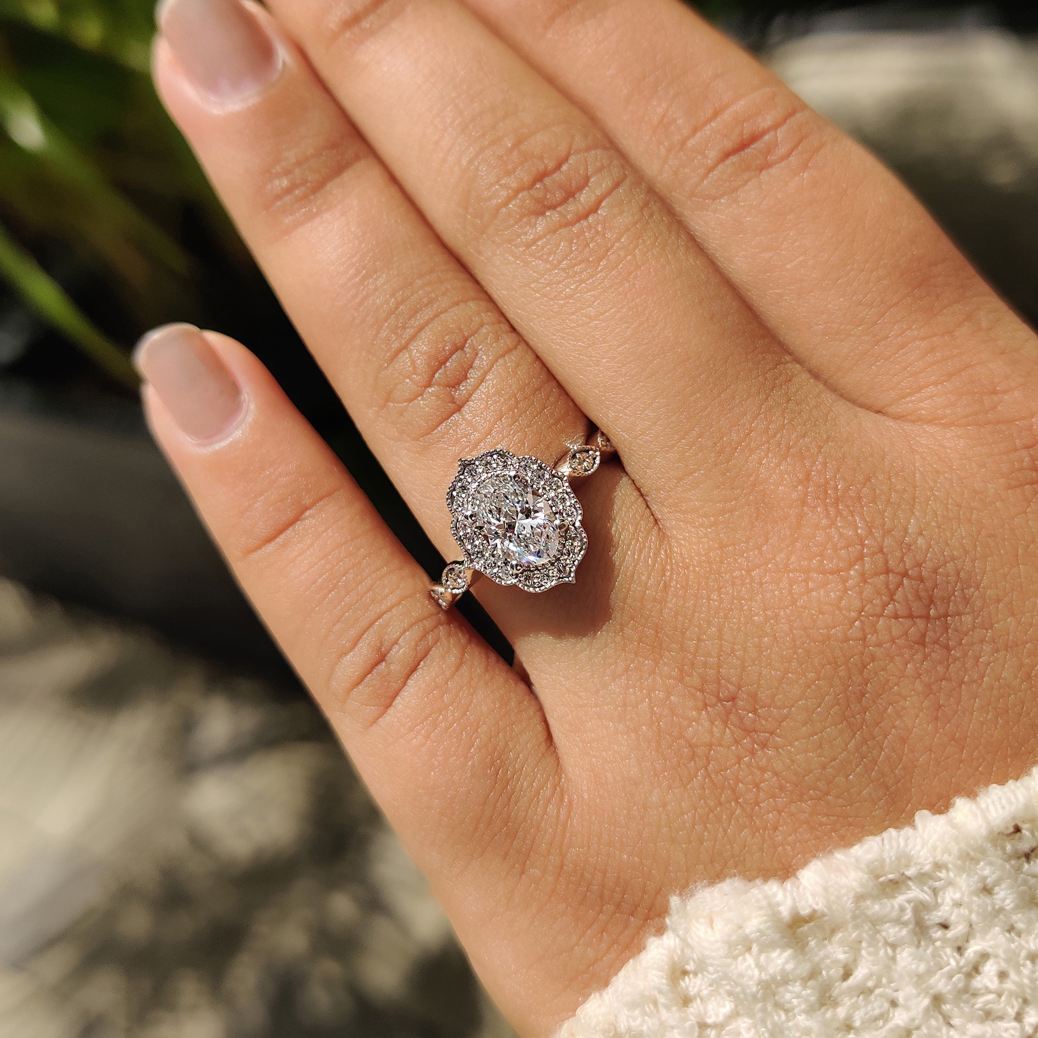 Oval Vintage Diamond Ring With Milgrain Style