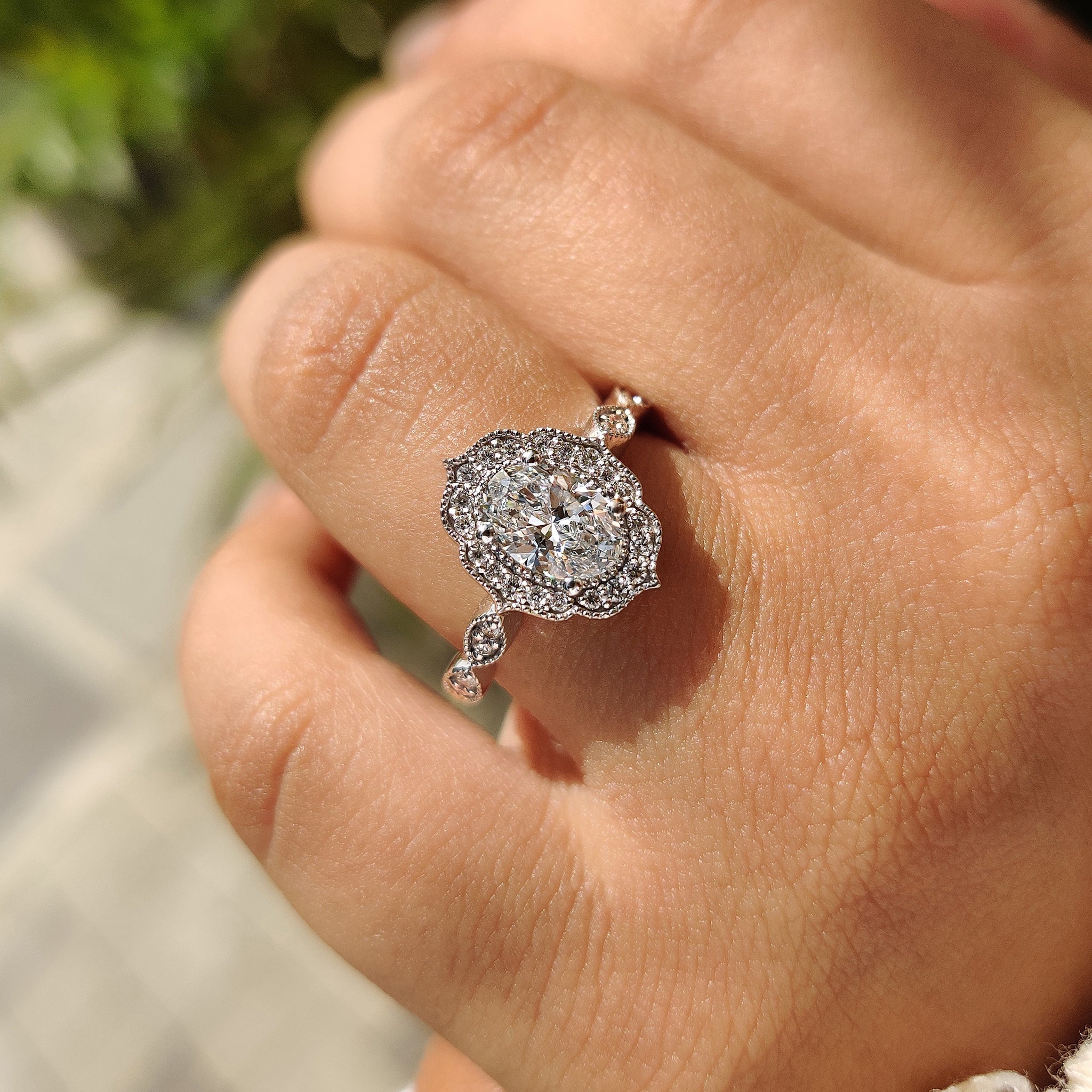 Oval Vintage Diamond Ring With Milgrain Style Secondary image