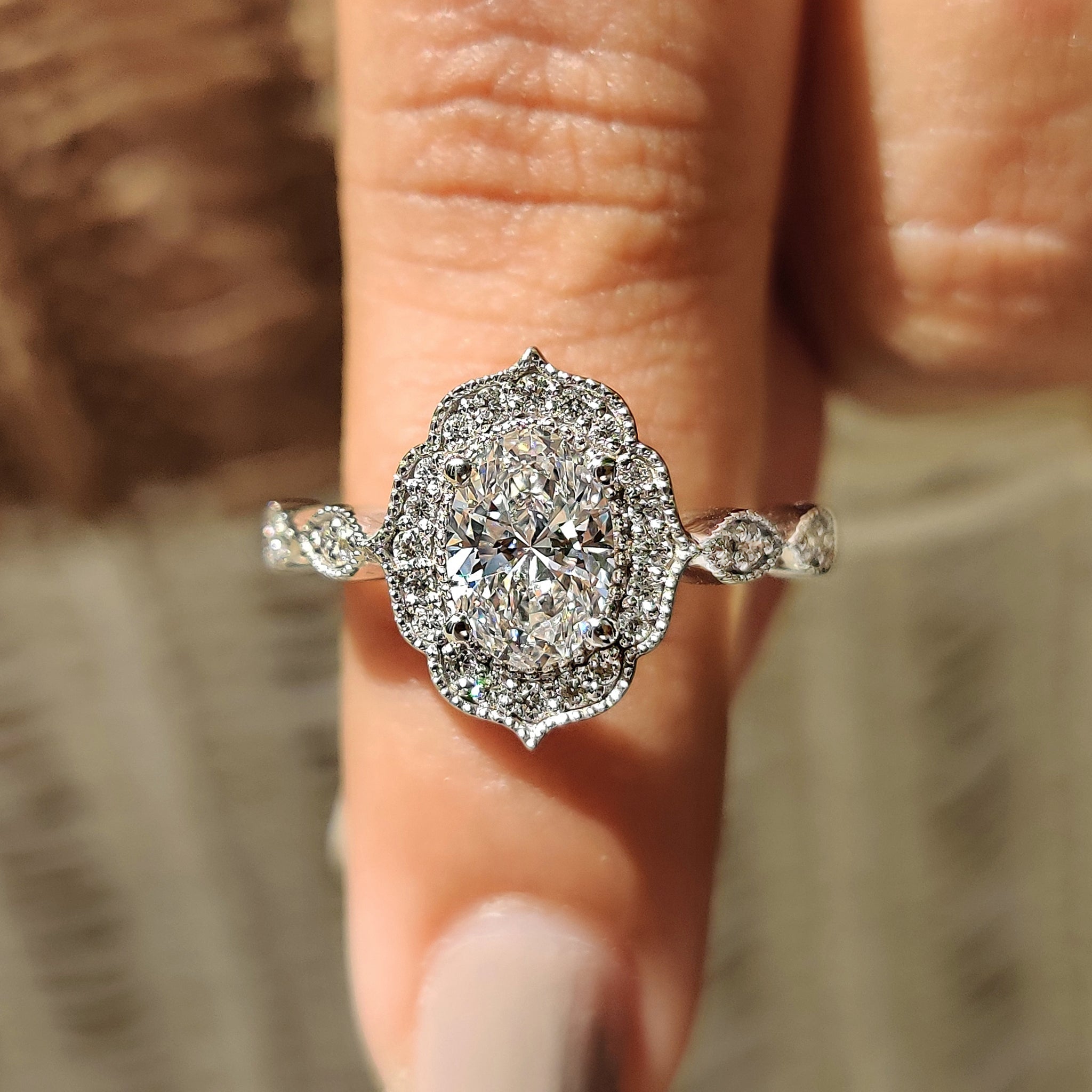 Oval Vintage Diamond Ring With Milgrain Style