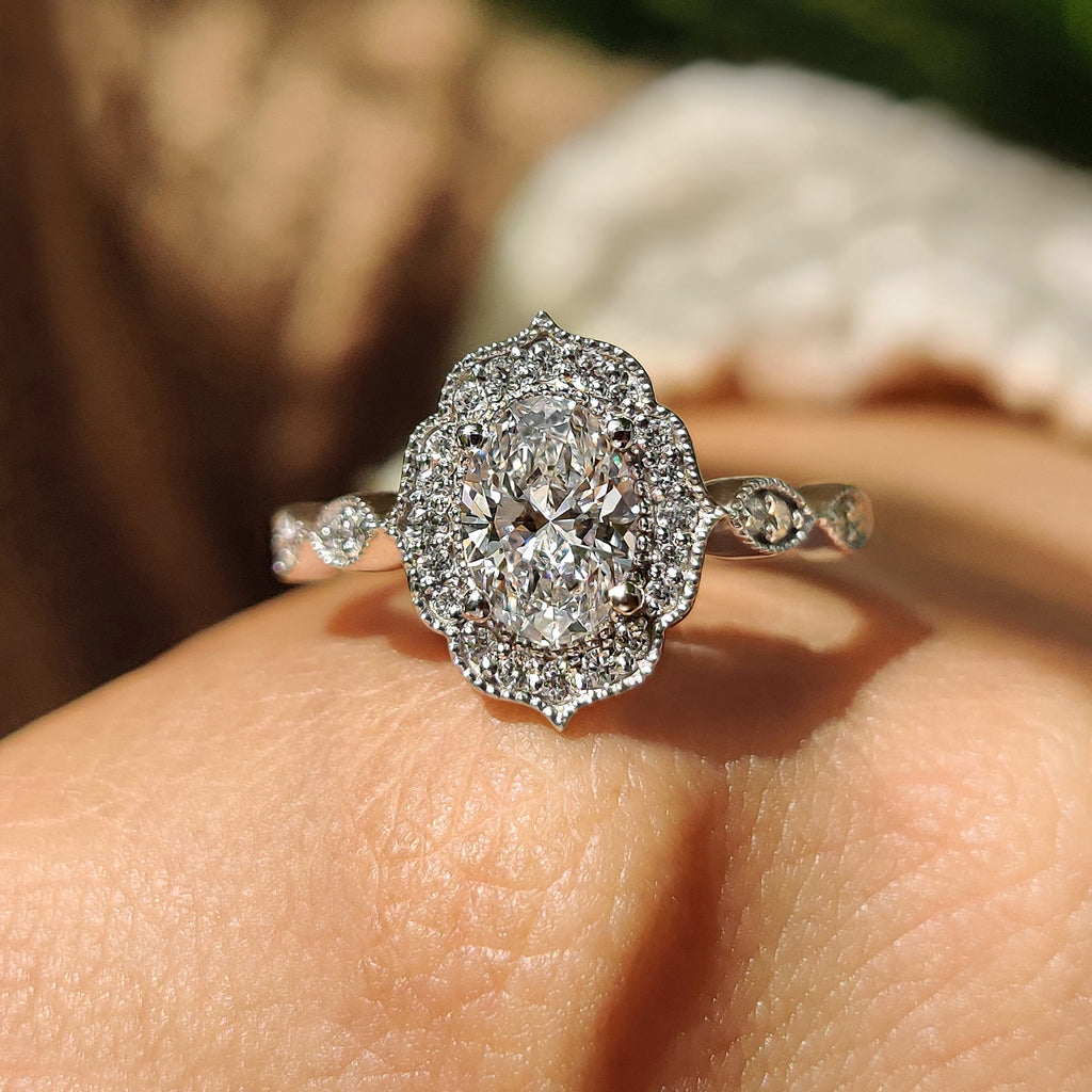 Oval Vintage Diamond Ring With Milgrain Style