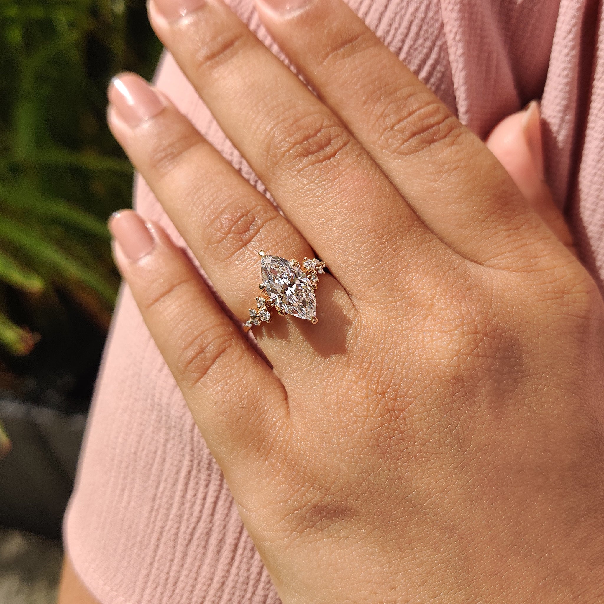 Marquise Cluster Ring With Blue Topaz Hidden Accent
