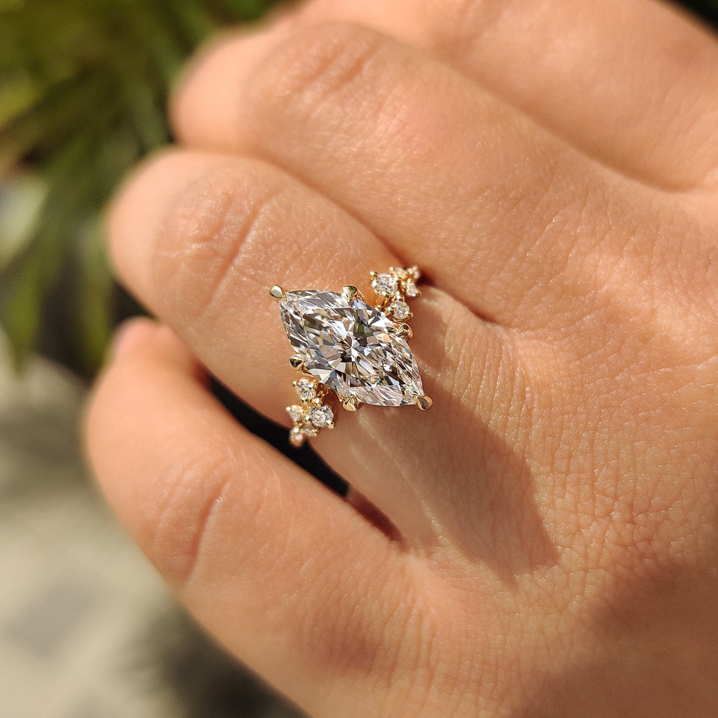 Marquise Cluster Ring With Blue Topaz Hidden Accent
