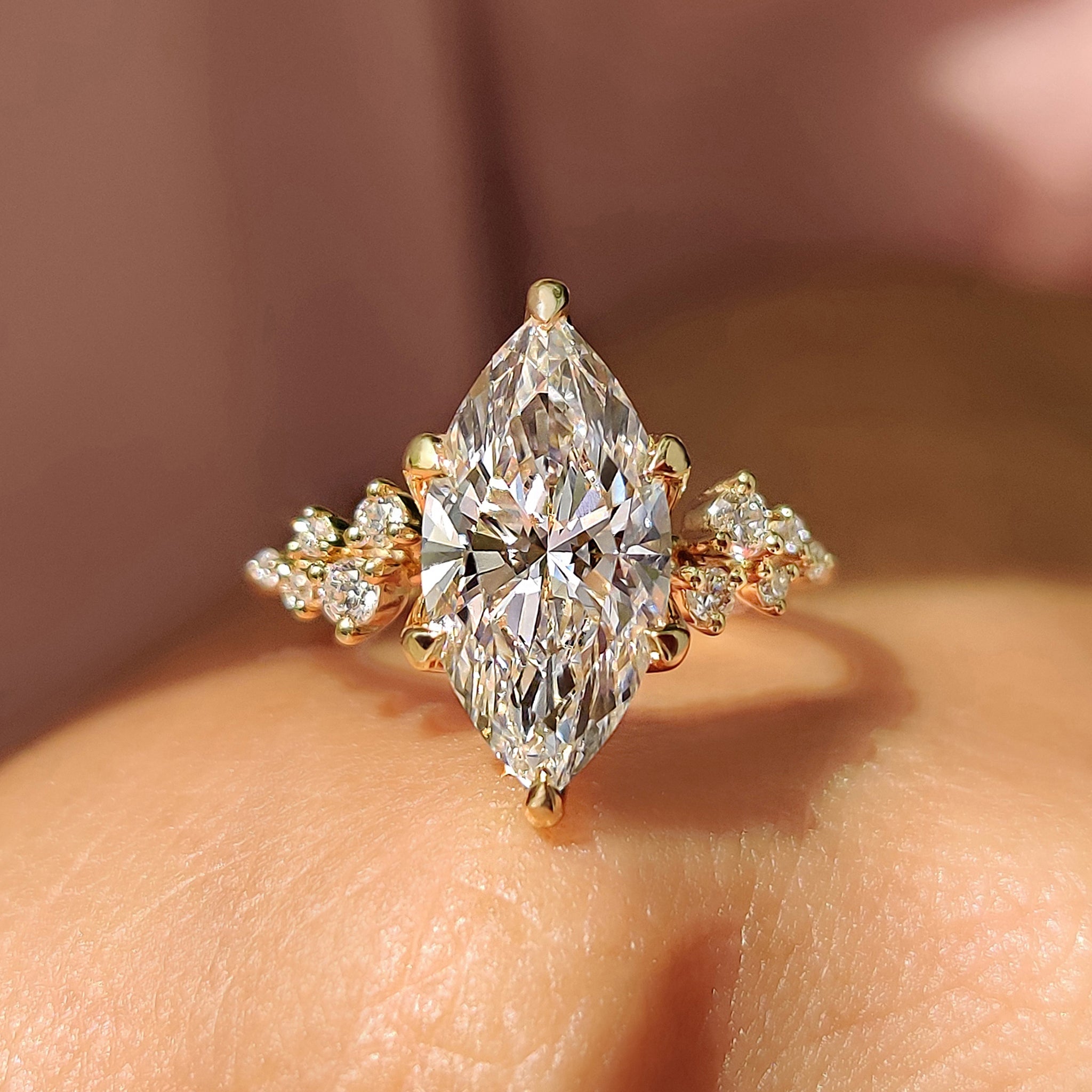 Marquise Cluster Ring With Blue Topaz Hidden Accent