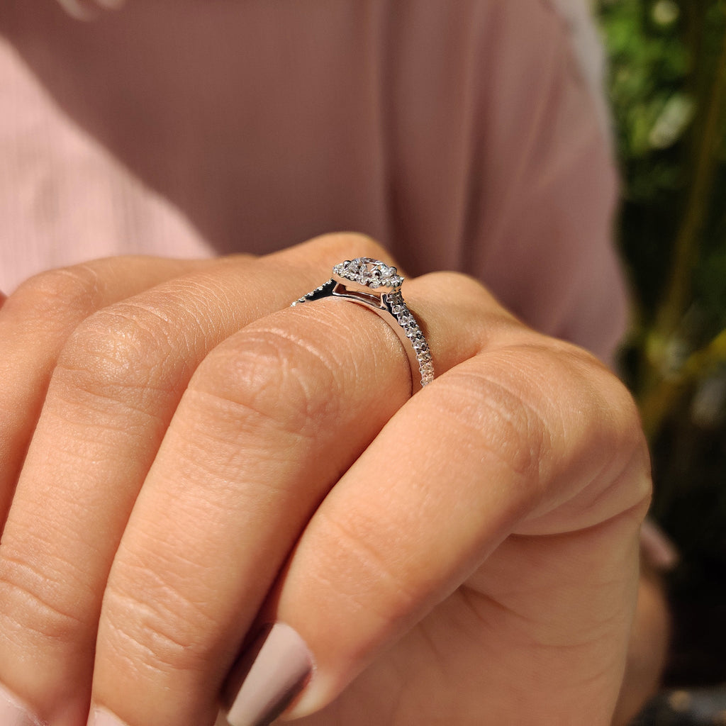 Round Cut Engagement Ring With Double Row Pave Band