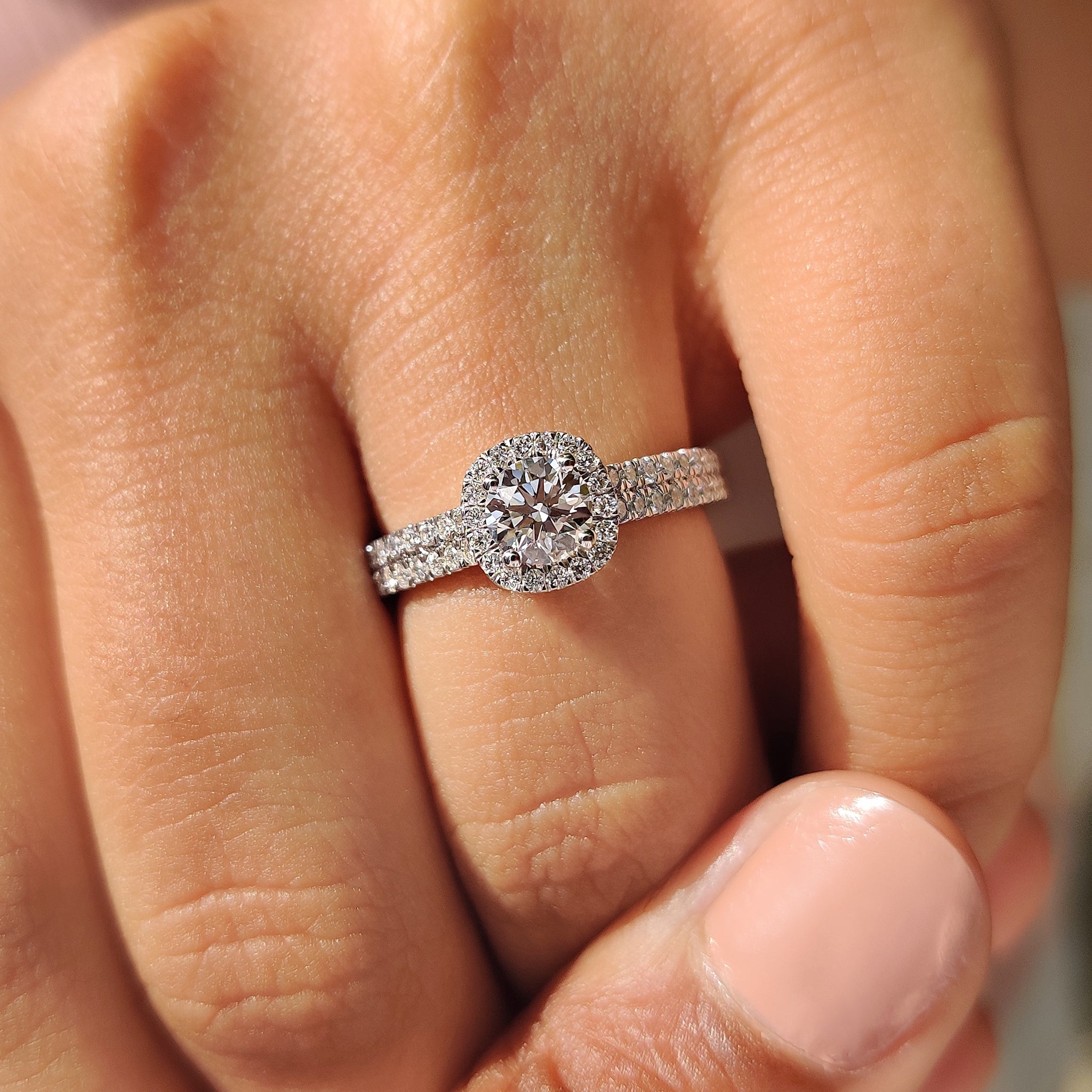 Round Cut Engagement Ring With Double Row Pave Band