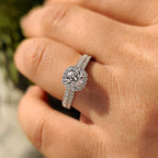 Round Cut Engagement Ring With Double Row Pave Band