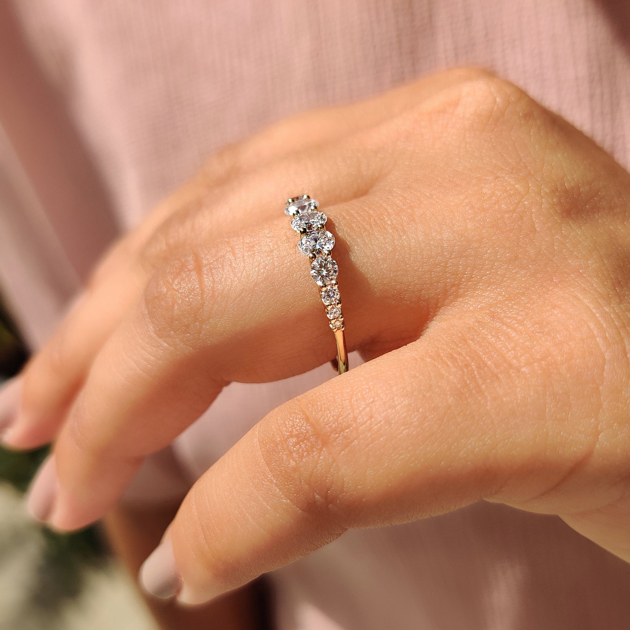 Oval Diamond Wedding Band In Half Eternity Setting