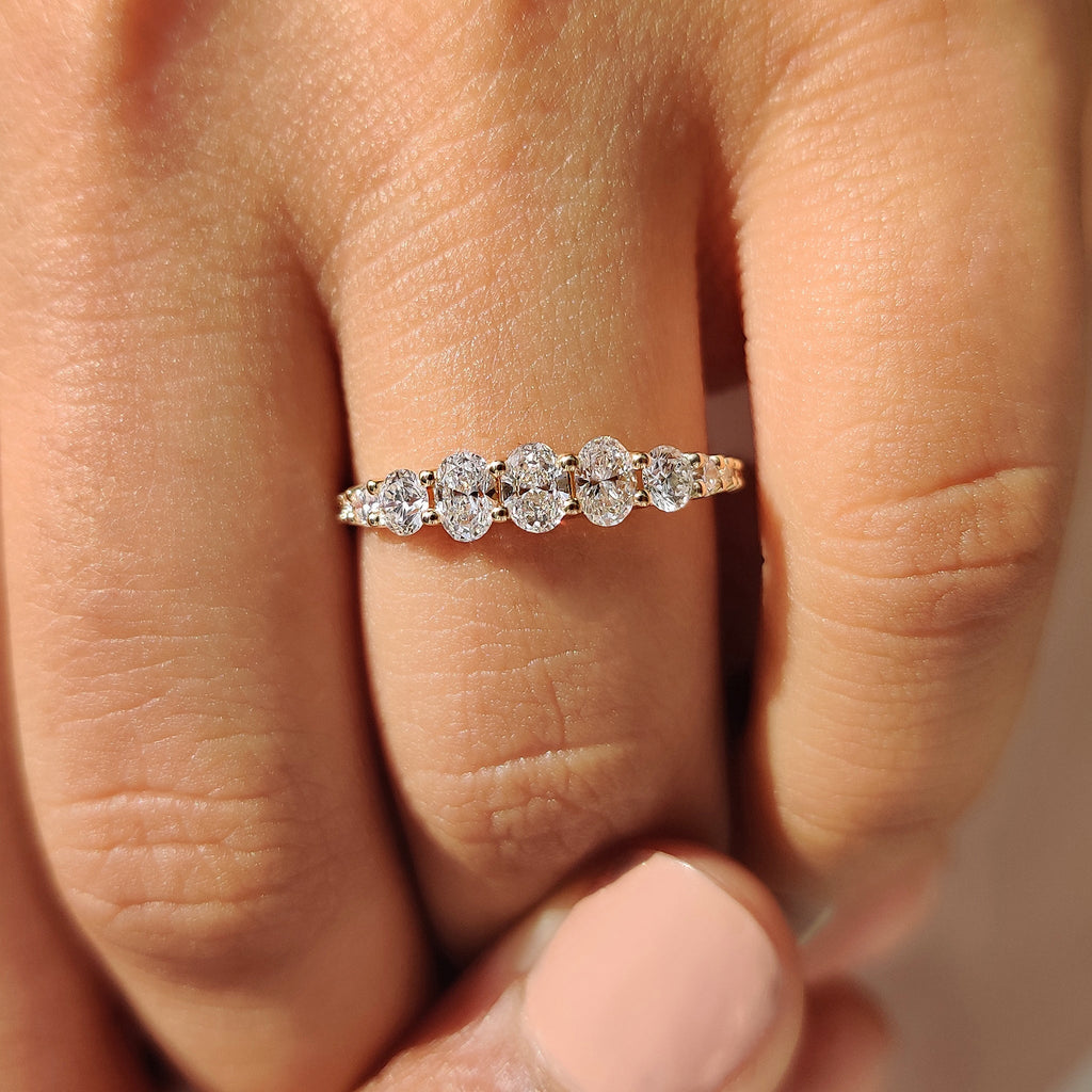 Oval Diamond Wedding Band In Half Eternity Setting