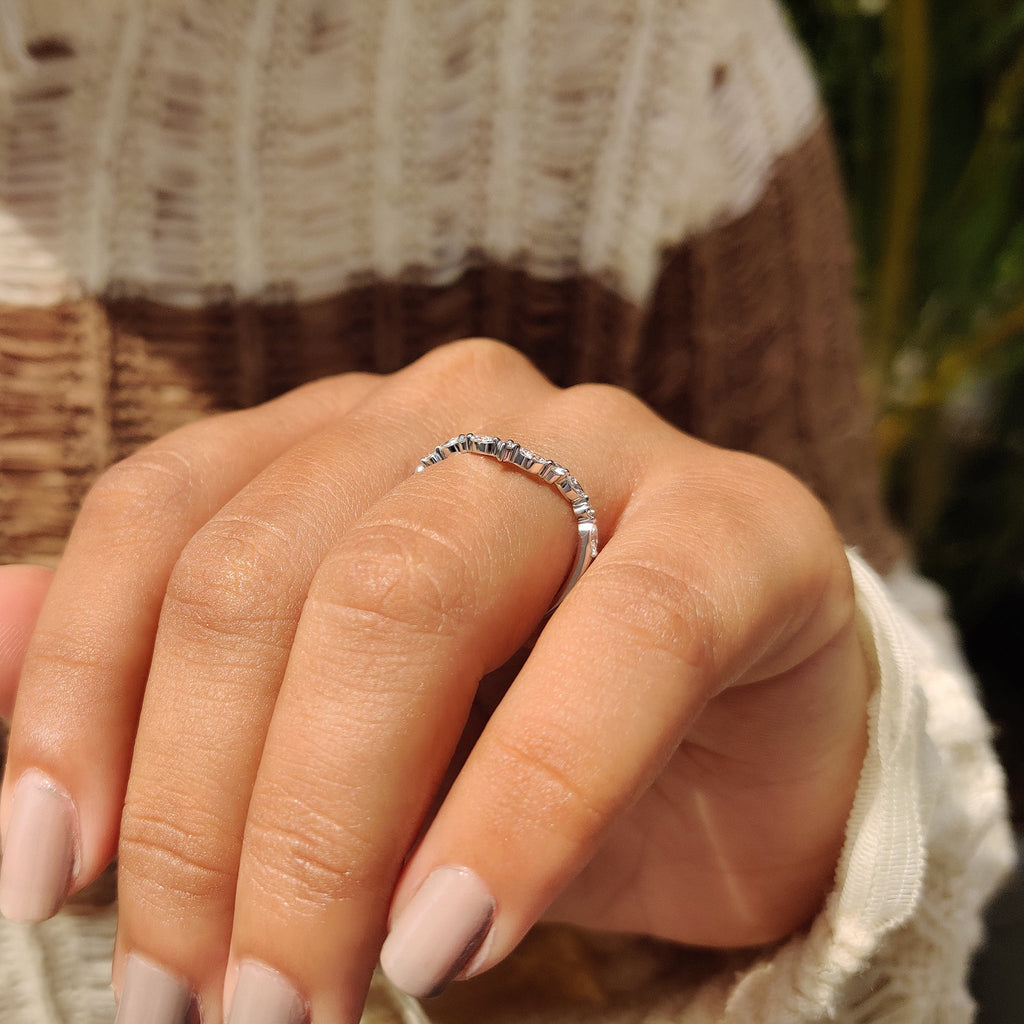 Round and Marquise Diamond Curved Wedding Band