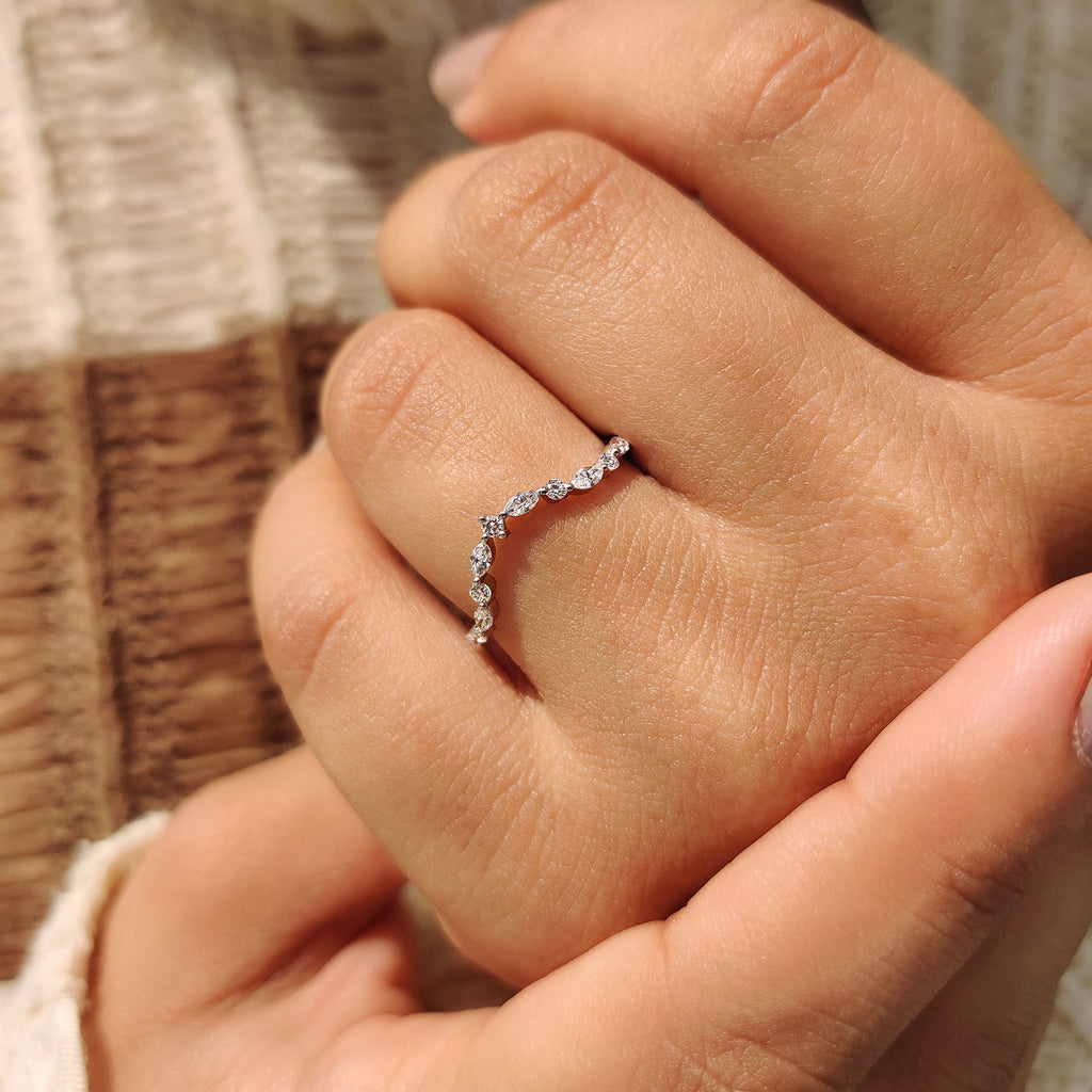 Round and Marquise Diamond Curved Wedding Band